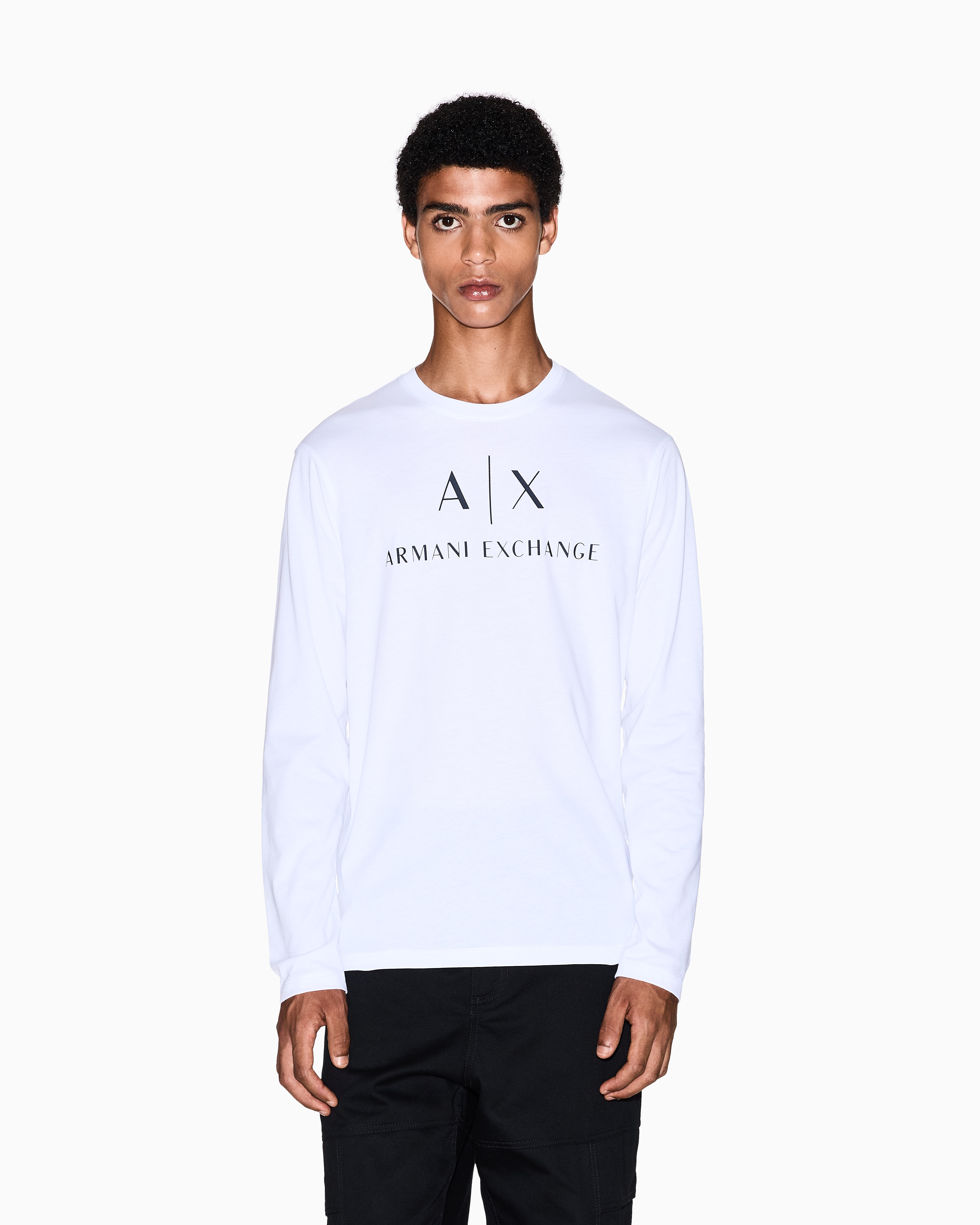Armani Exchange - Long sleeve T-shirt with logo prints, Man, White, Size: