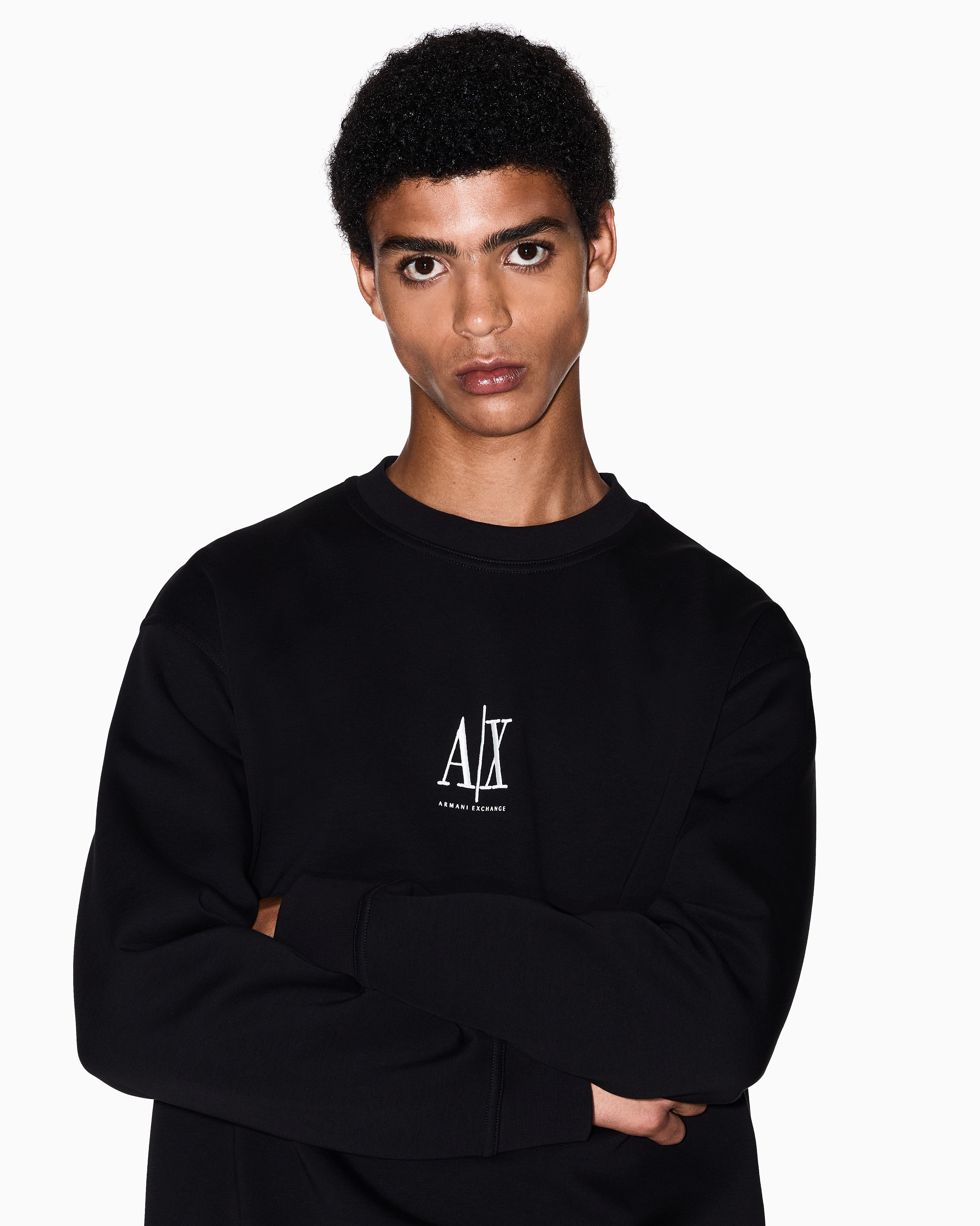 Armani Exchange - Crewneck sweatshirt with embroidered logo, Man, Black, Size:
