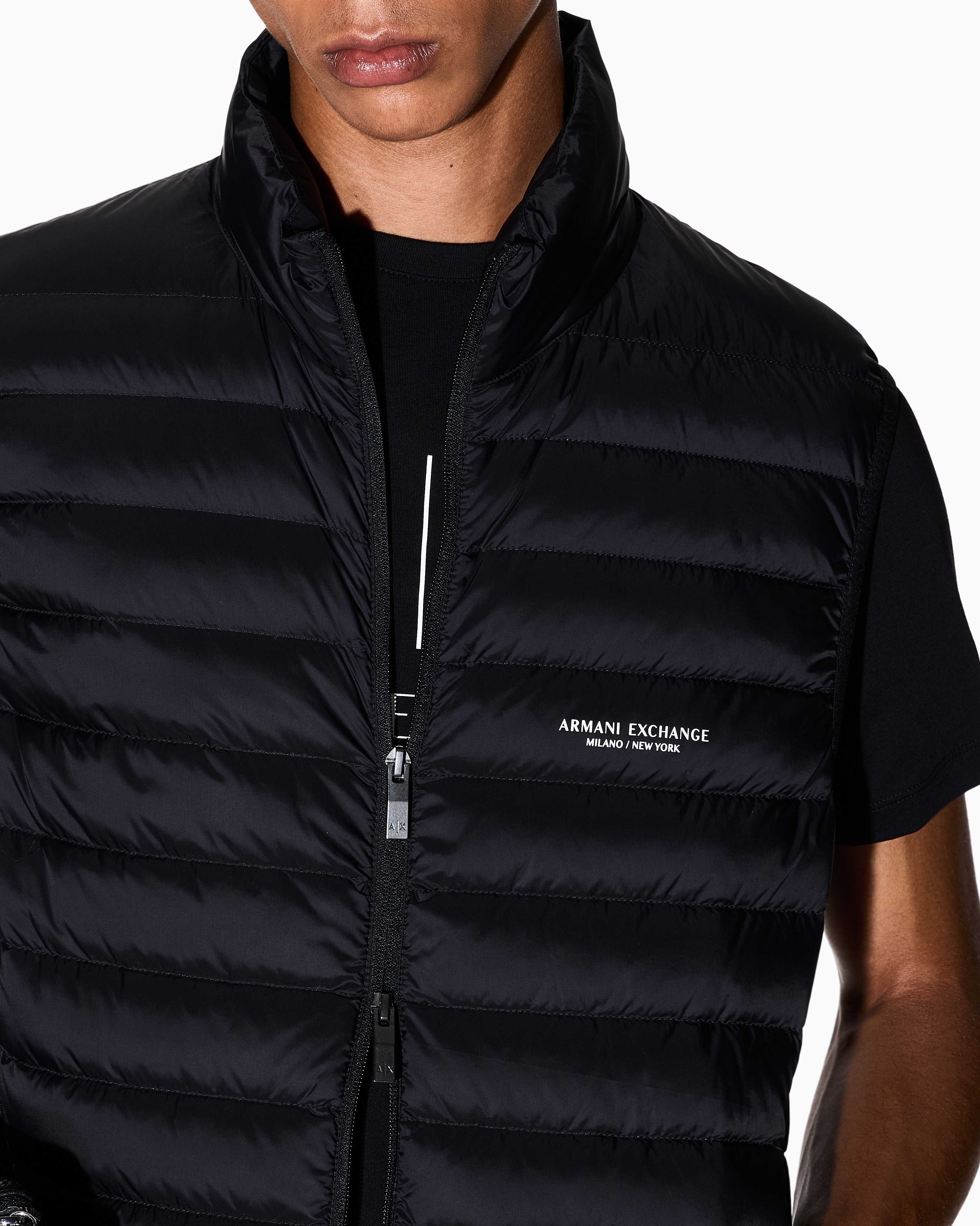 Armani Exchange - Full zip sleeveless down jacket, Man, Black, Size: