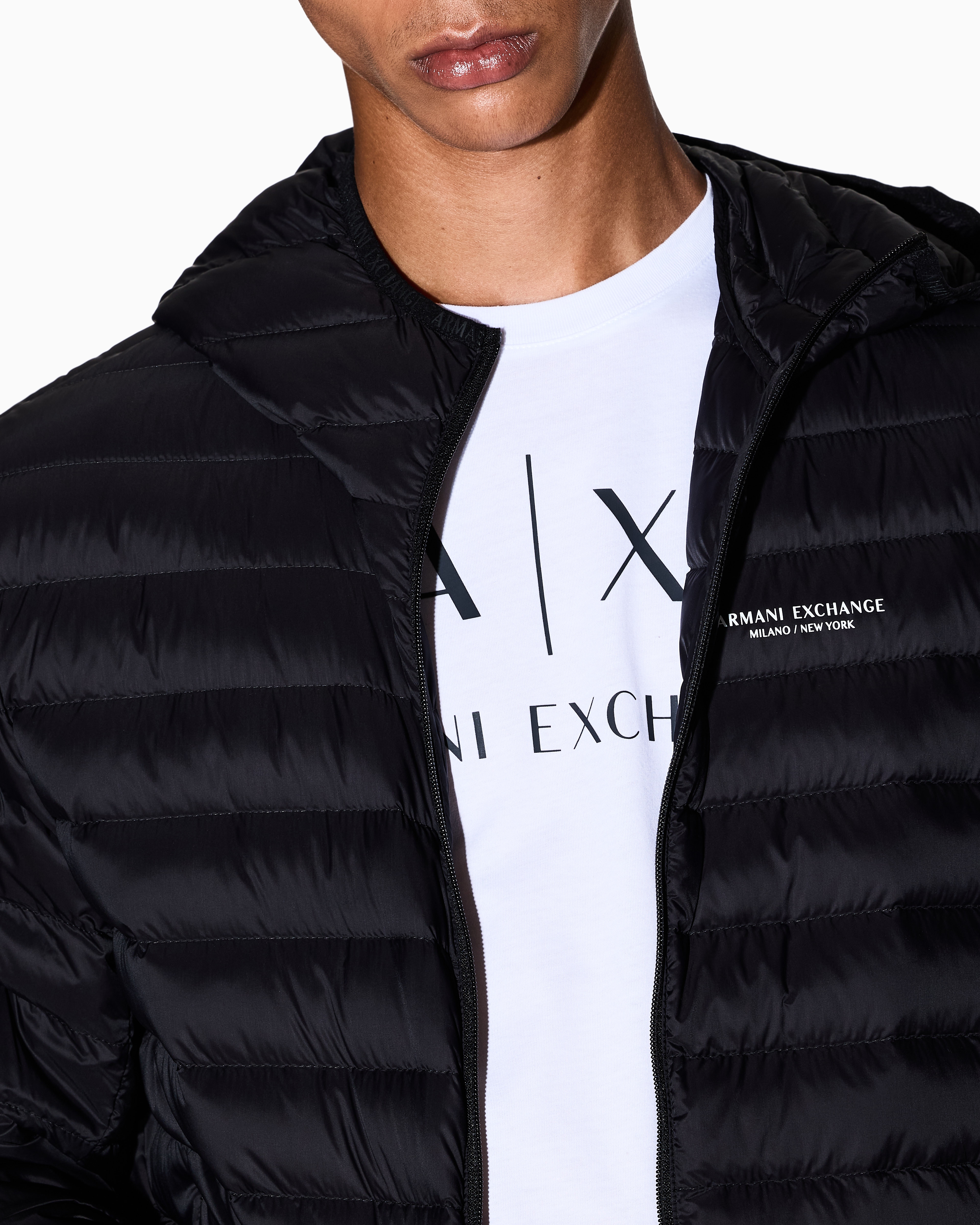 Armani Exchange - Full zip down jacket with hood, Man, Black, Size: