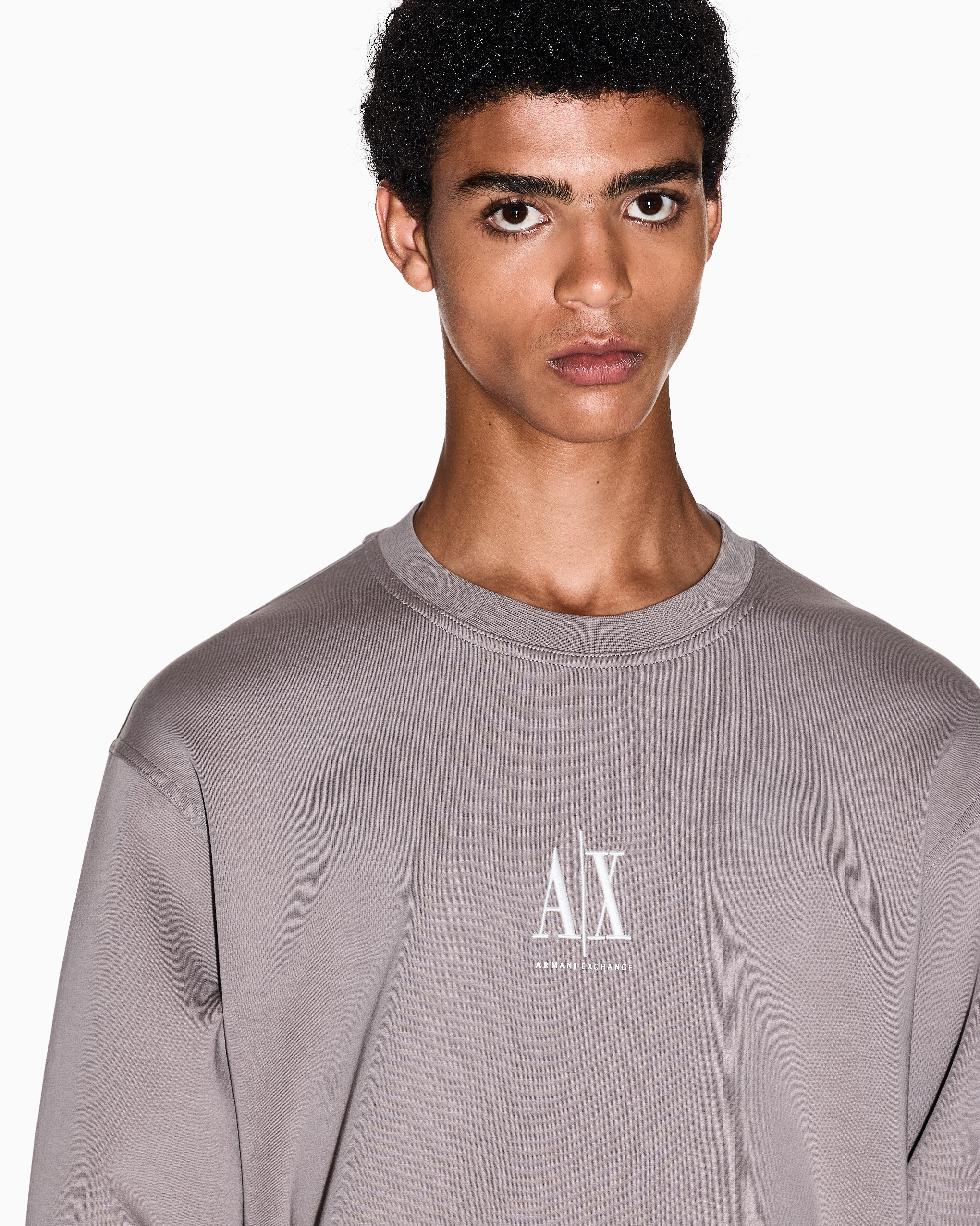 Armani Exchange - Crewneck sweatshirt with embroidered logo, Man, Beige, Size:
