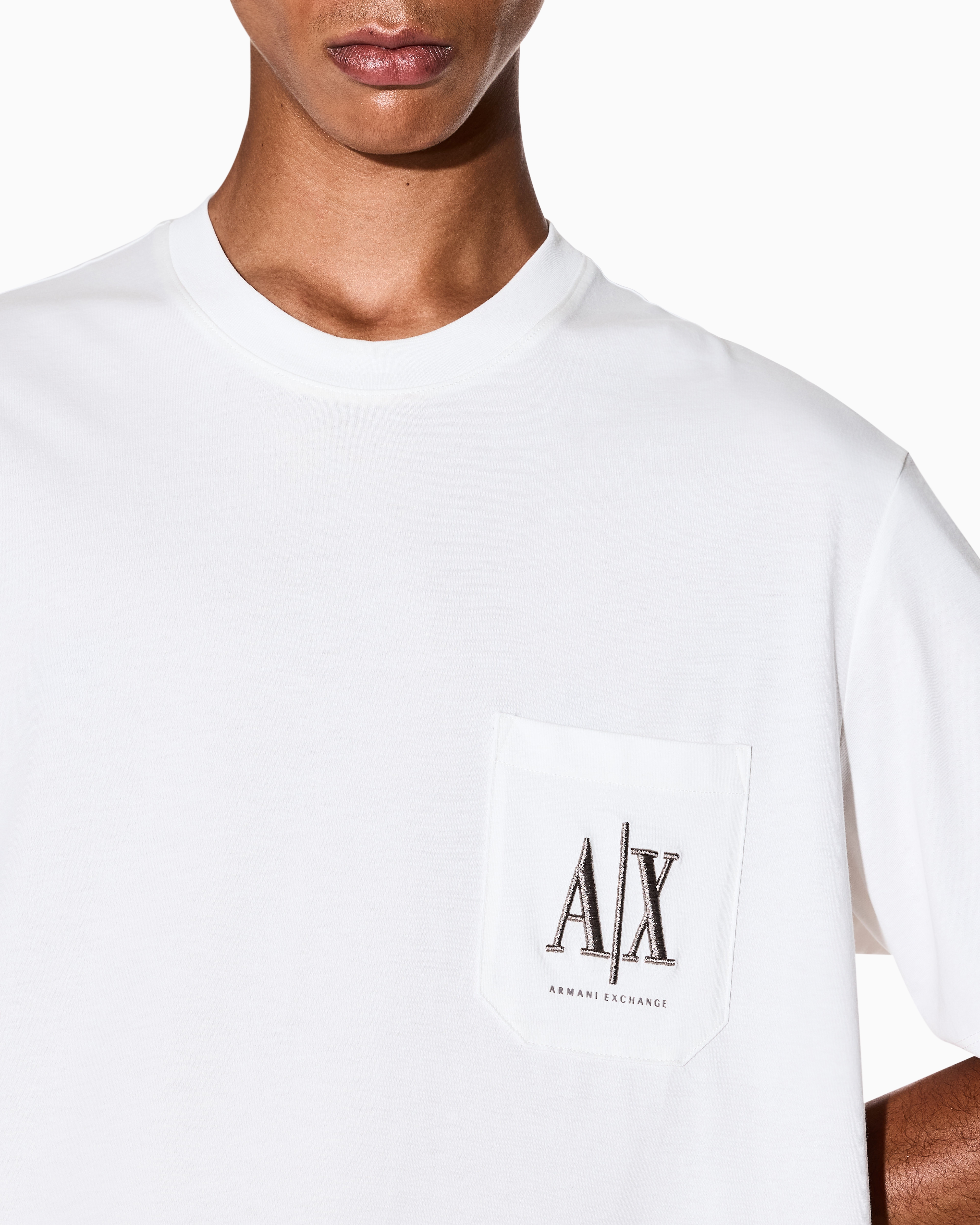 Armani Exchange - Regular fit T-shirt with pocket and logo, Man, White, Size:
