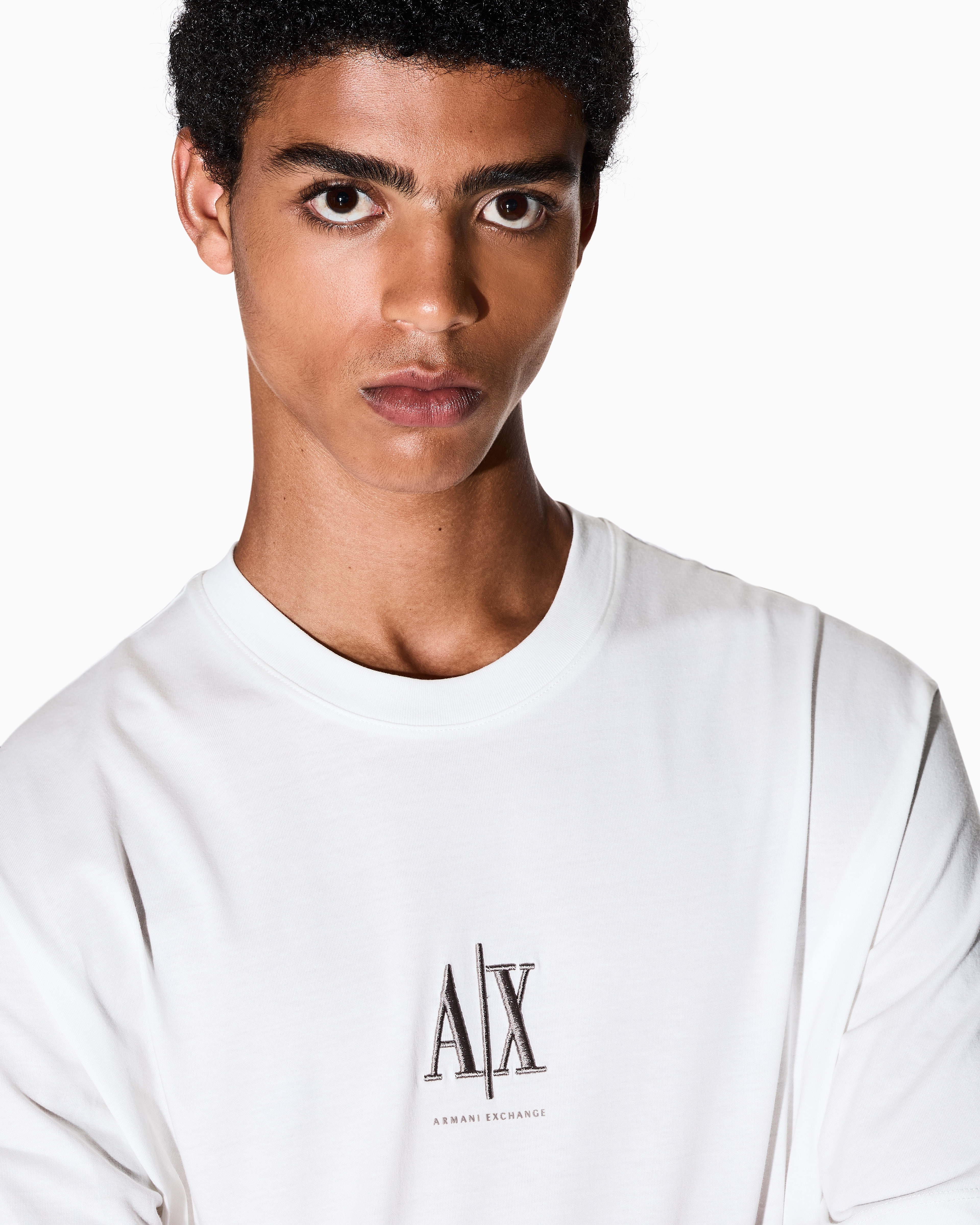 Armani Exchange - Regular fit T-shirt with embroidered logo, Man, White, Size: