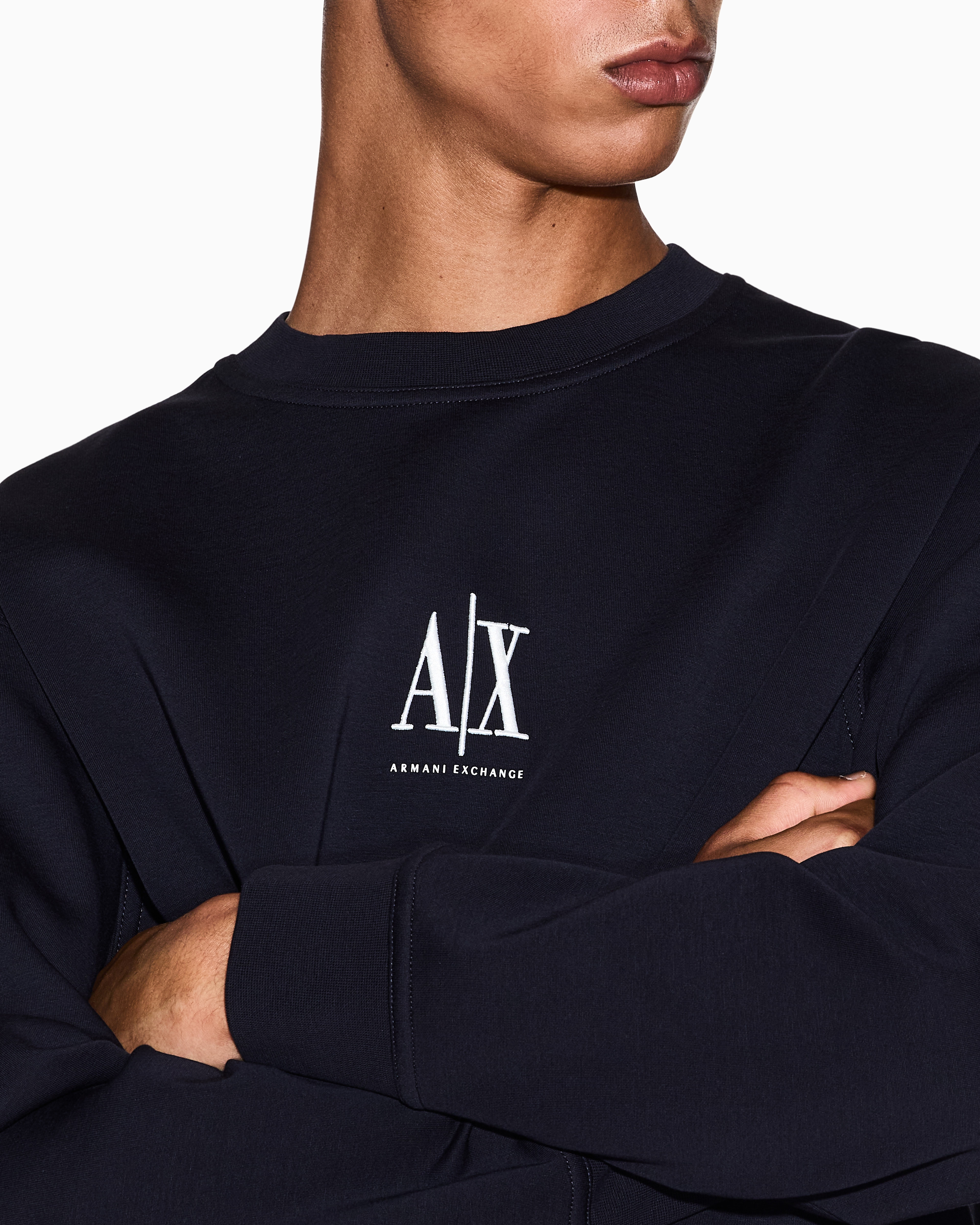 Armani Exchange - Crewneck sweatshirt with embroidered logo, Man, Navy Blue, Size: