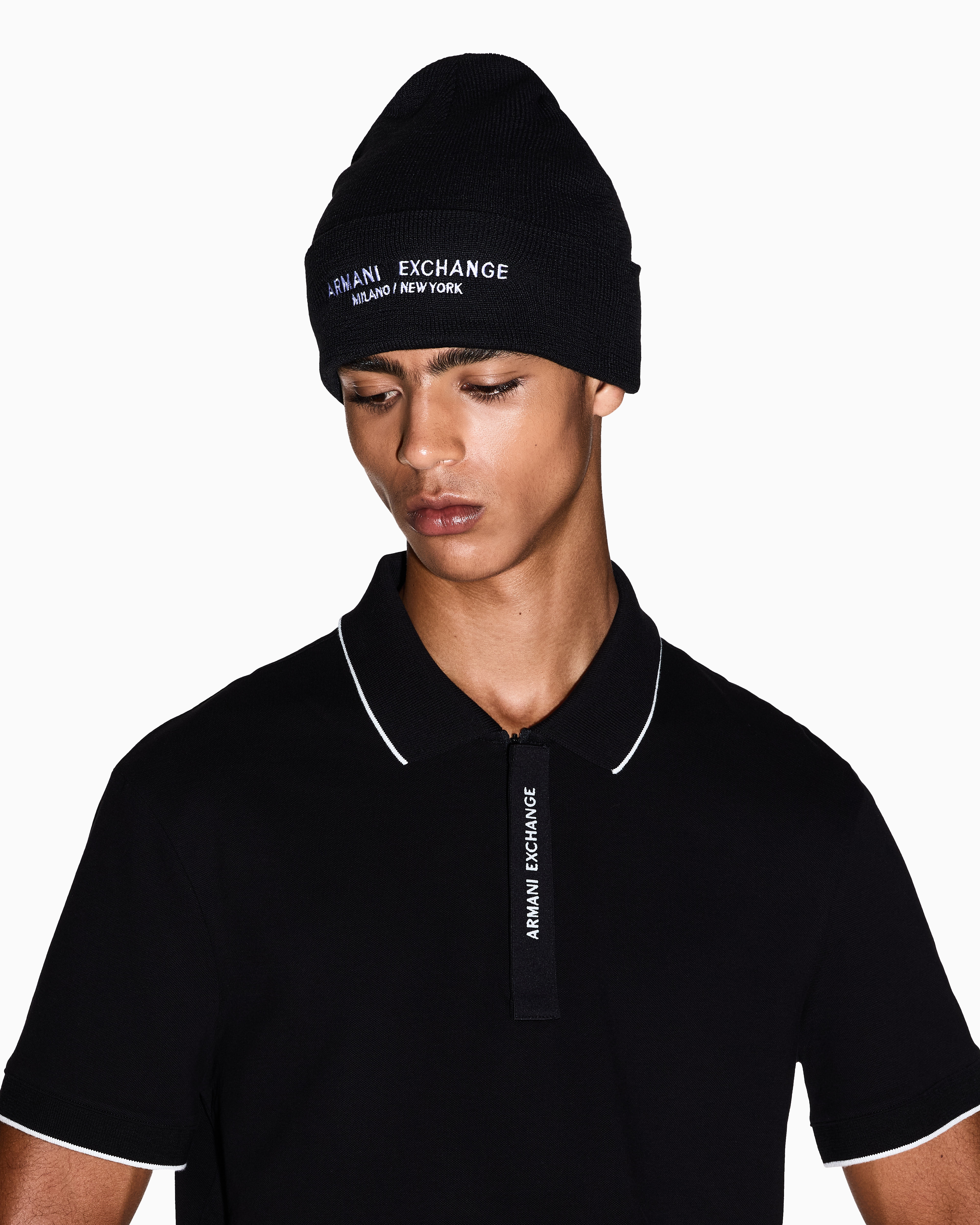 Armani Exchange - Beanie Hat Milano / New York ASV, Man, Black, Size: TU