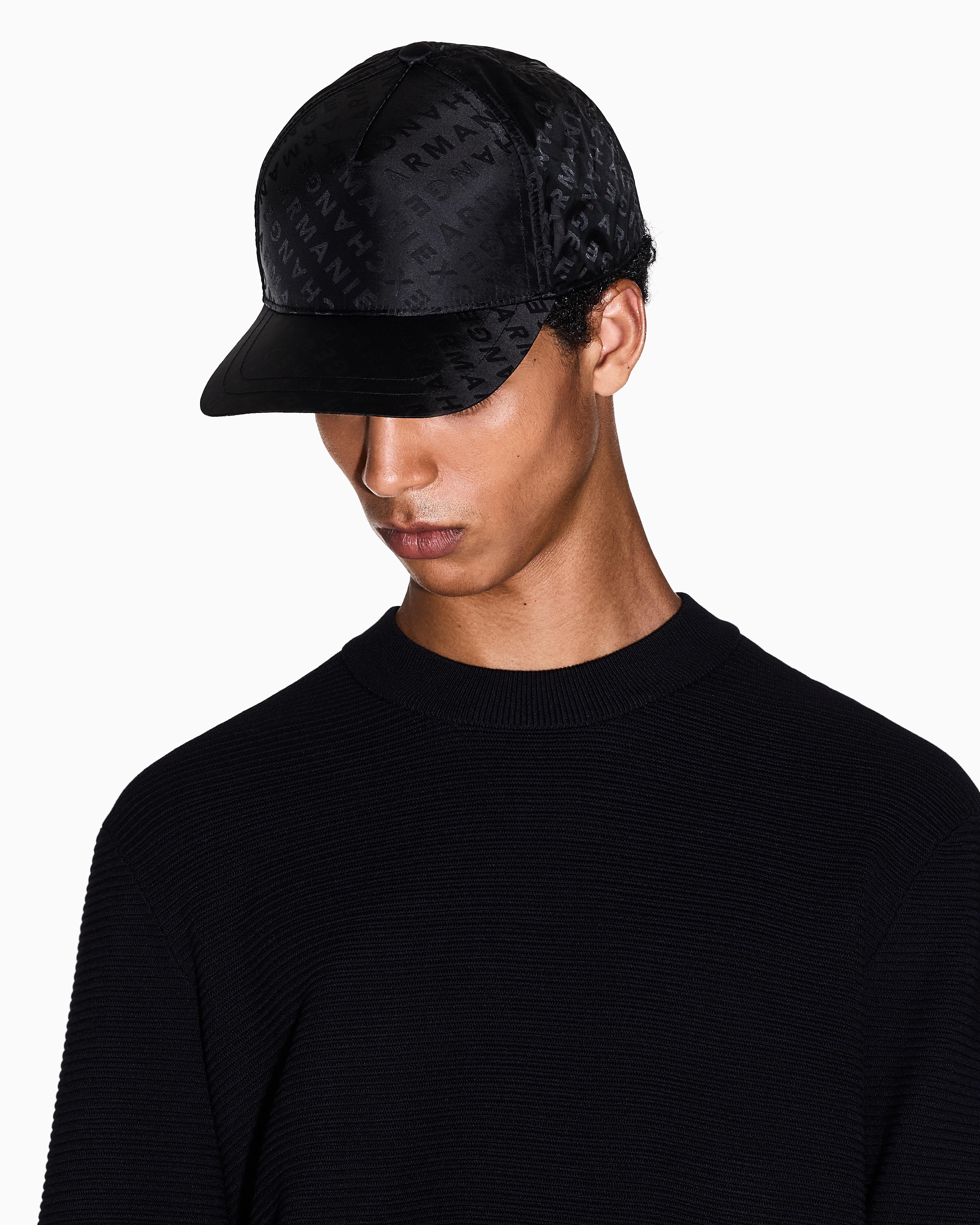 Giorgio Armani ブラックキャップ GIORGIO ARMANI(ジョルジオ・アルマーニ) レザー切替キャップ
