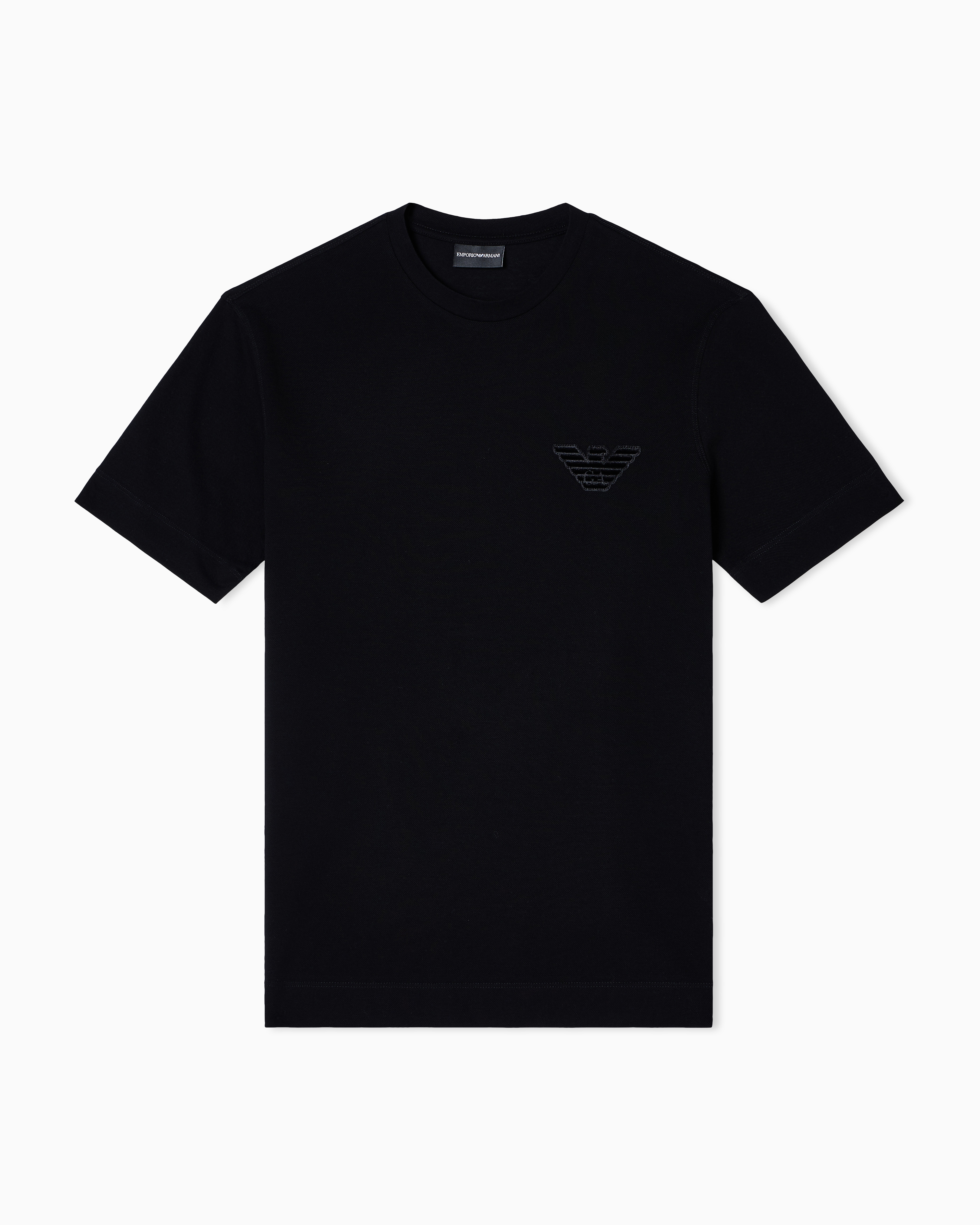 Piqué jersey T-shirt with eagle patch | Emporio Armani
