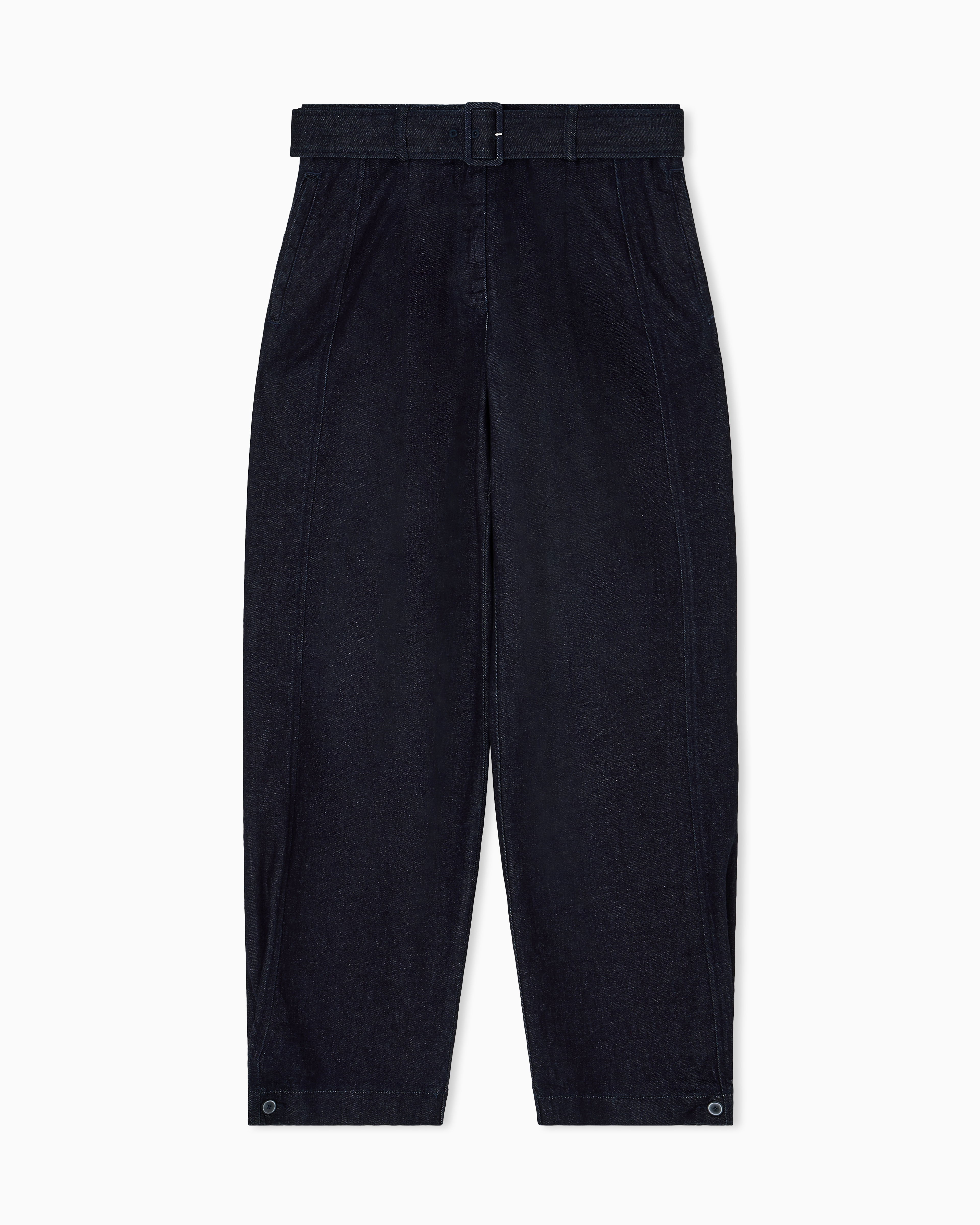 Emporio Armani - Icon denim trousers with pleats and belt, Woman, Blue, Size: