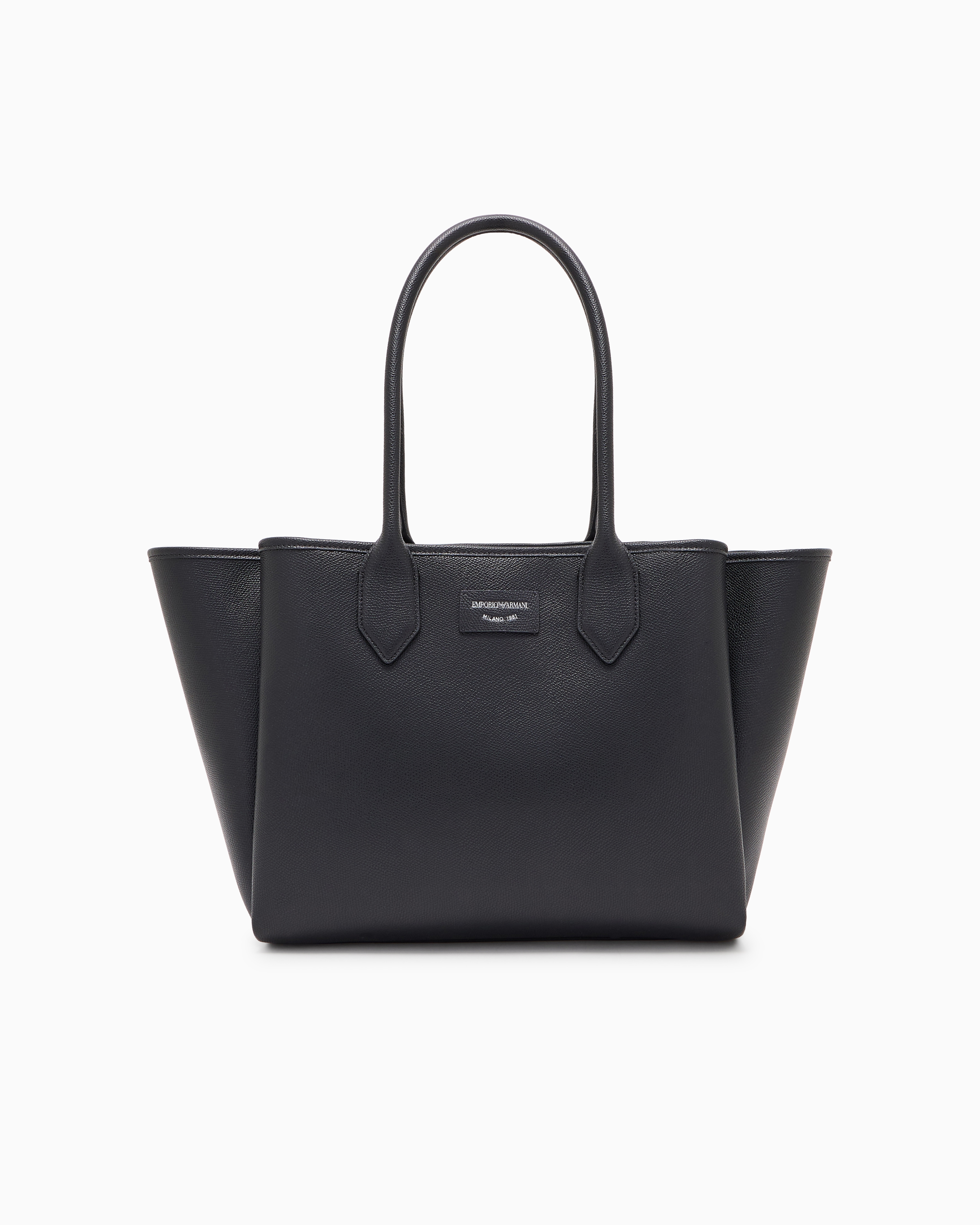 Emporio Armani - Large shopper bag with palmellato finish, Woman, Black, Size: TU