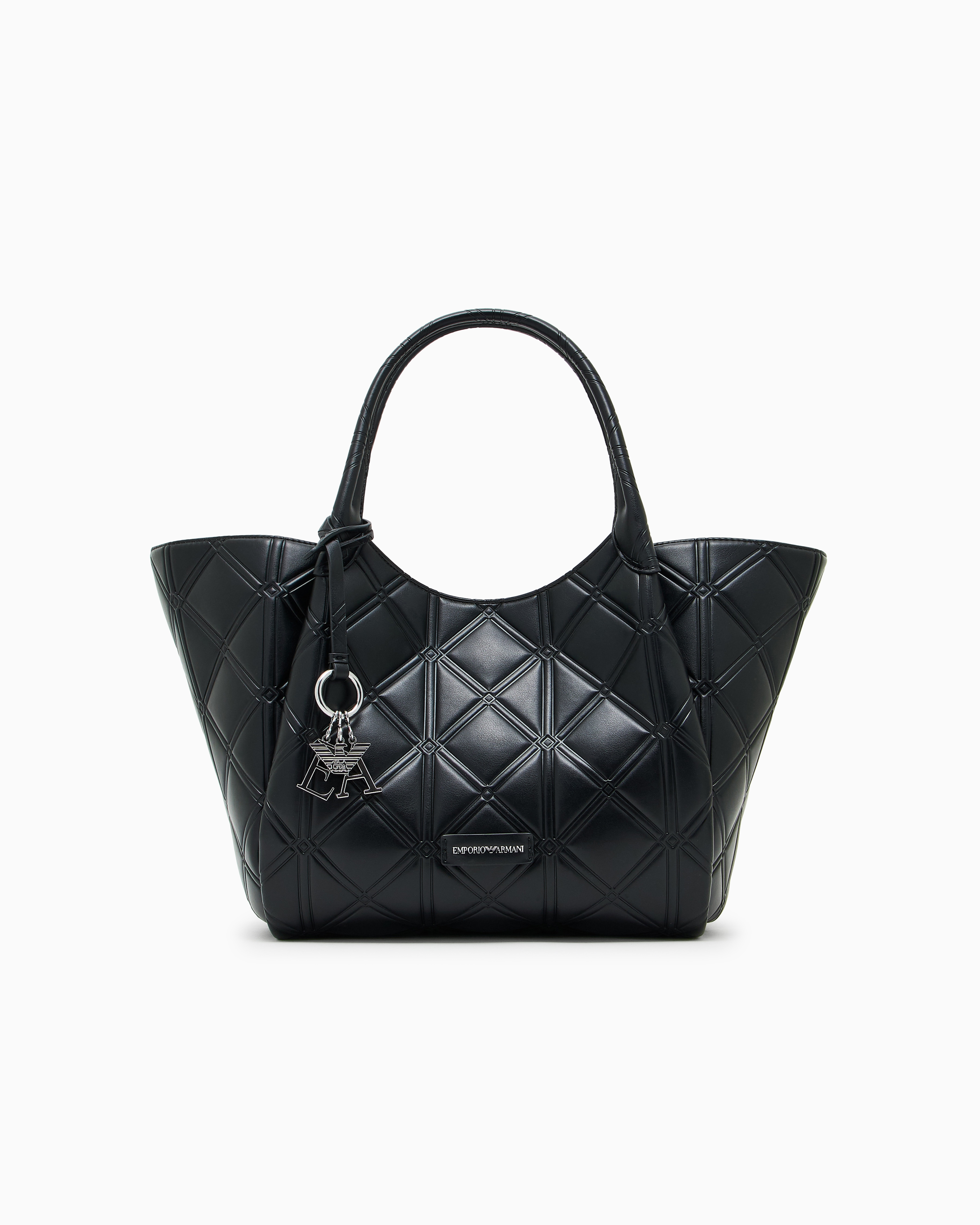 Emporio Armani - Nappa leather-effect shopper bag with embossed motif, Woman, Black, Size: TU