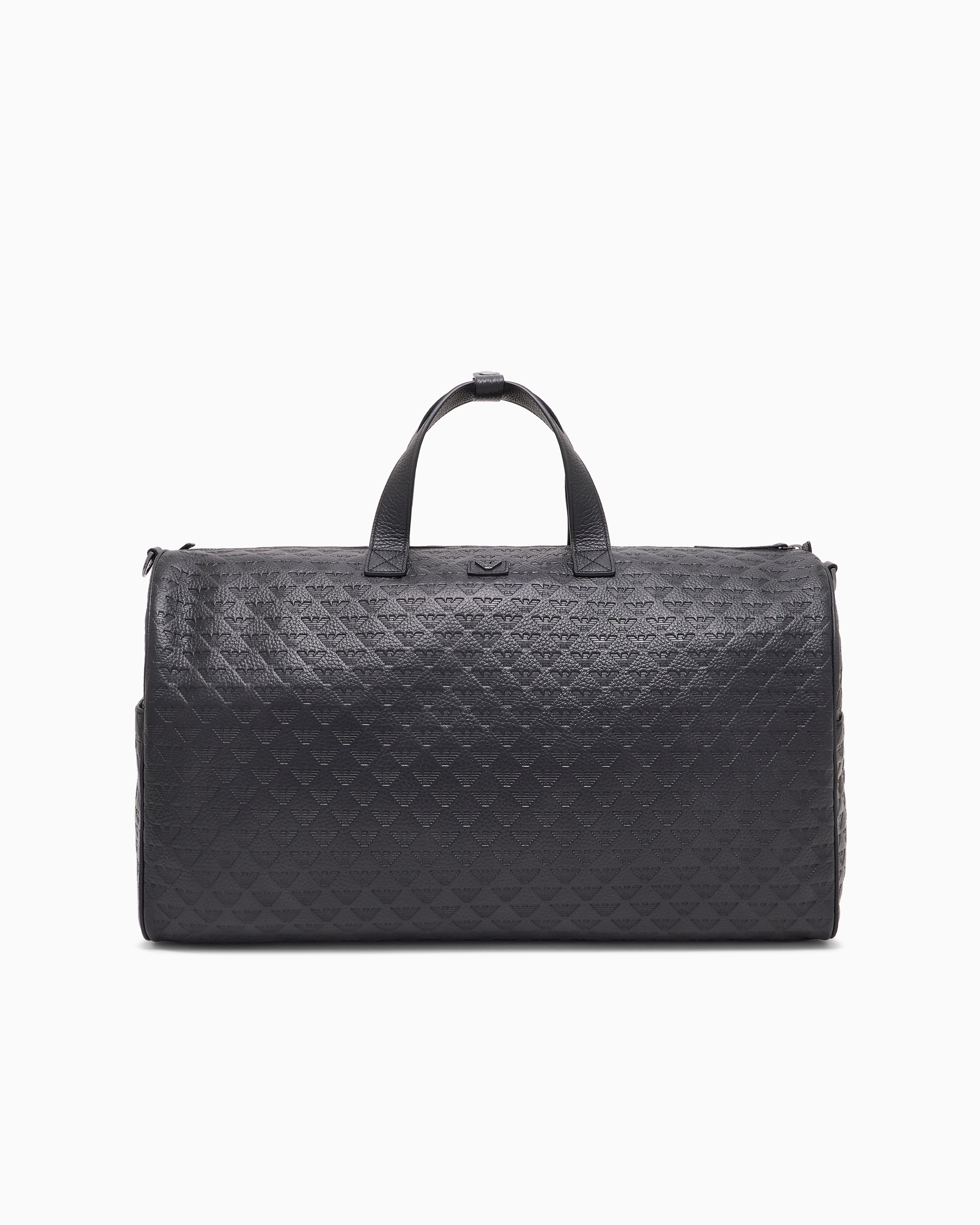 Emporio Armani - Leather duffel bag with all-over embossed eagle , Man, Black, Size: TU