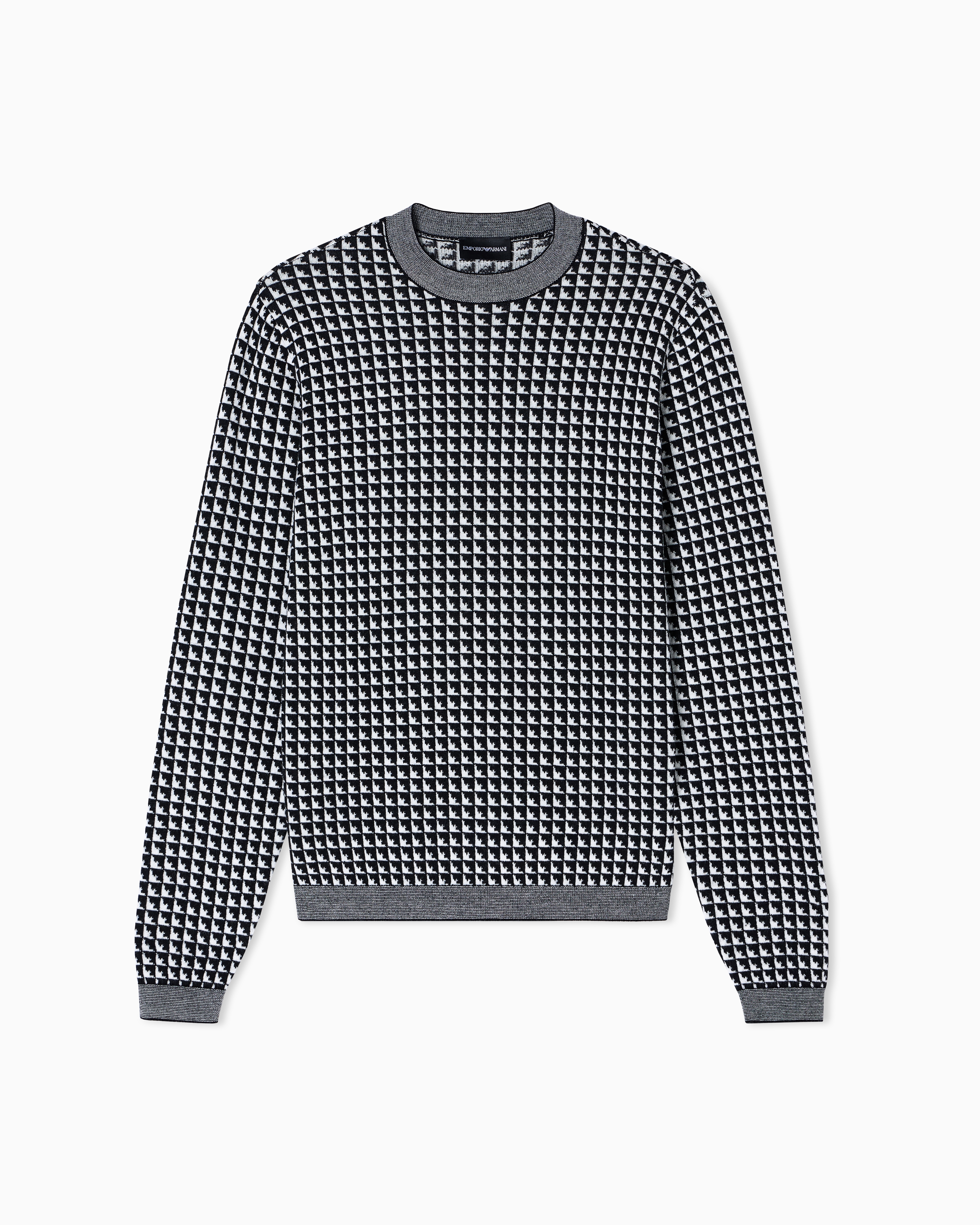 Emporio Armani - Jacquard virgin-wool jumper with repeated eagle motif, Man, Black, Size: