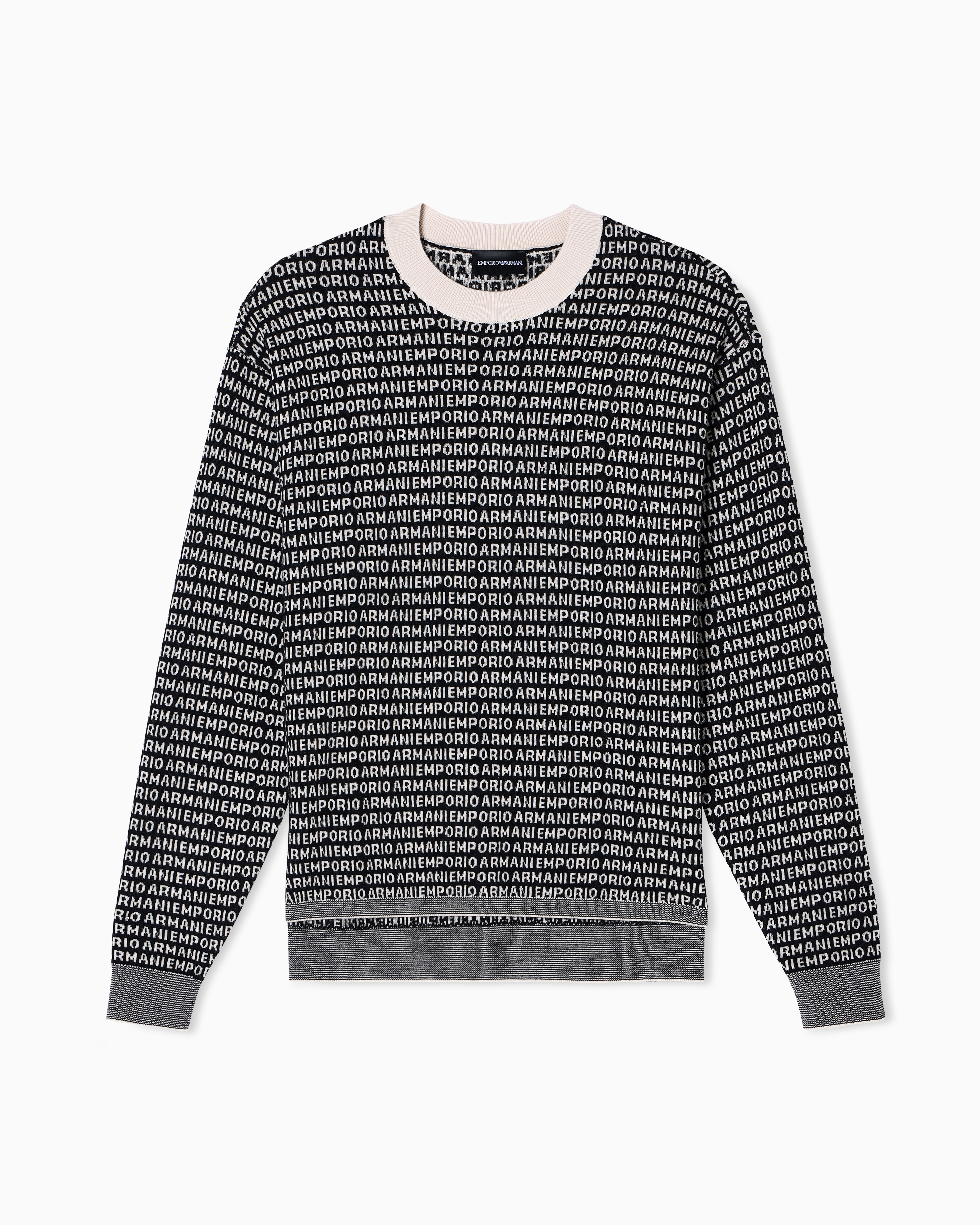 Emporio Armani - Virgin-wool jumper with all-over jacquard signature logo, Man, Black, Size: