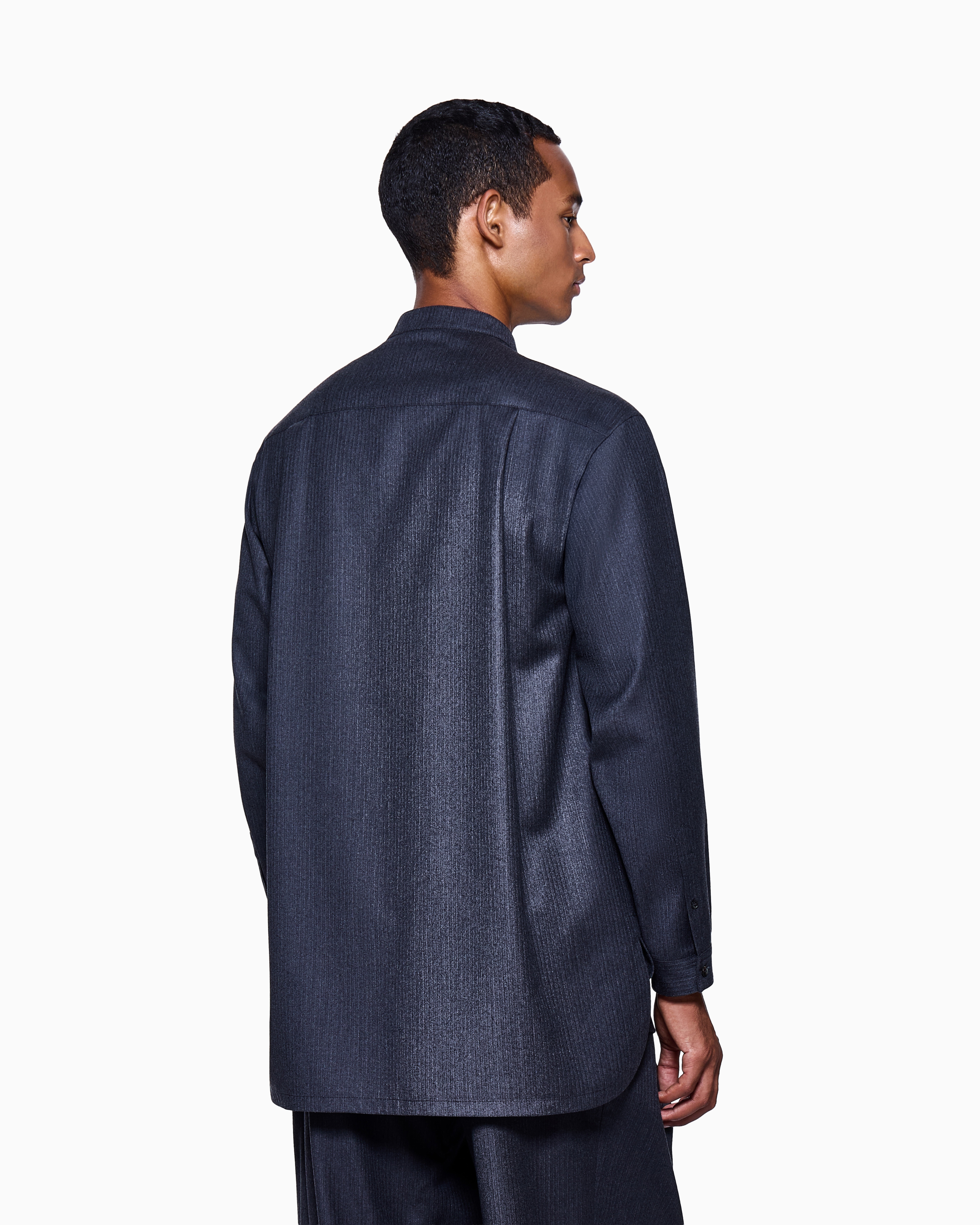 Giorgio Armani Shirt Jacket In Micro Chevron Virgin Wool In Blue