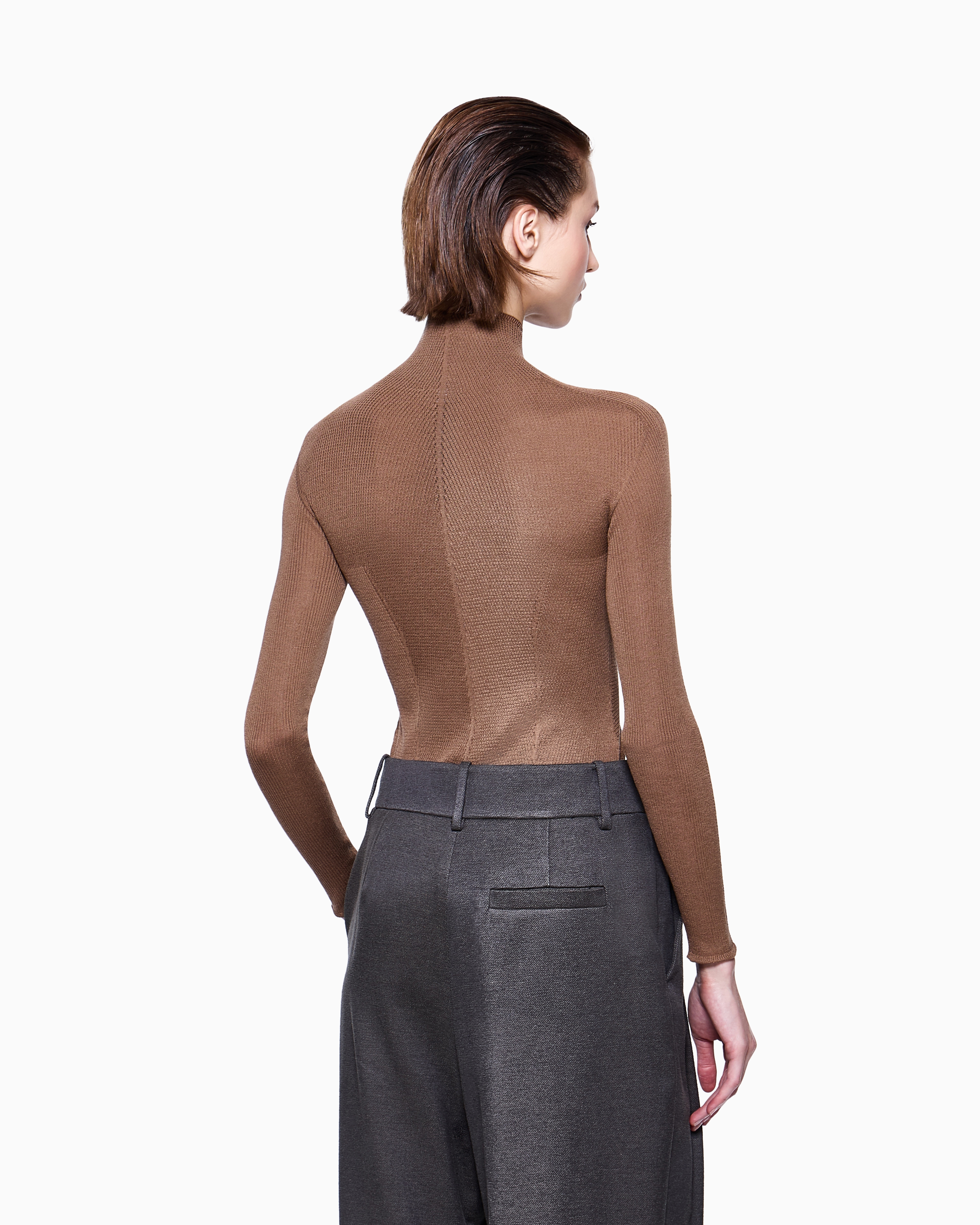 Giorgio Armani Pull À Col Roulé En Soie In Brown