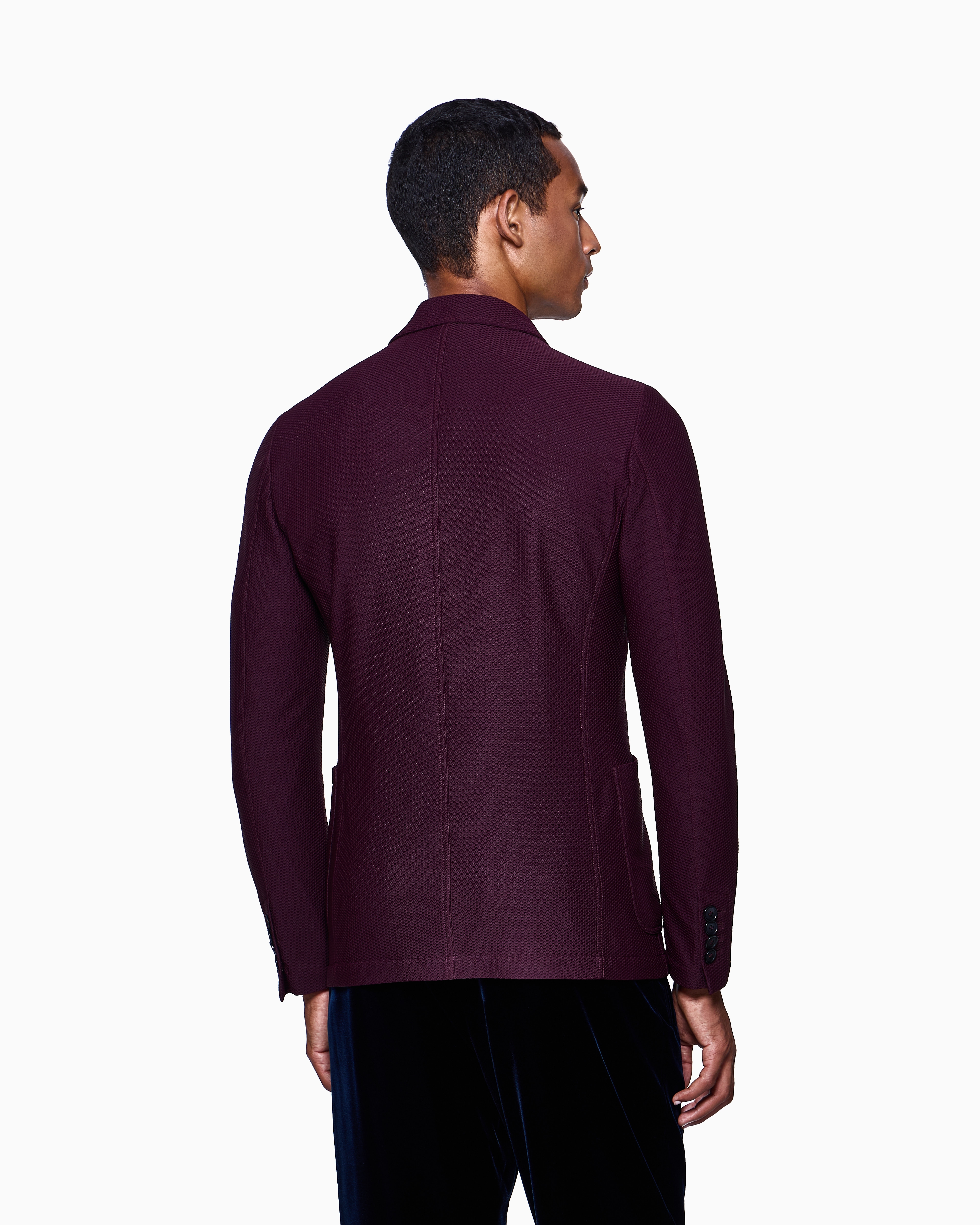 Giorgio Armani Single-breasted Jacket In Technical Waffle Fabric In Burgundy