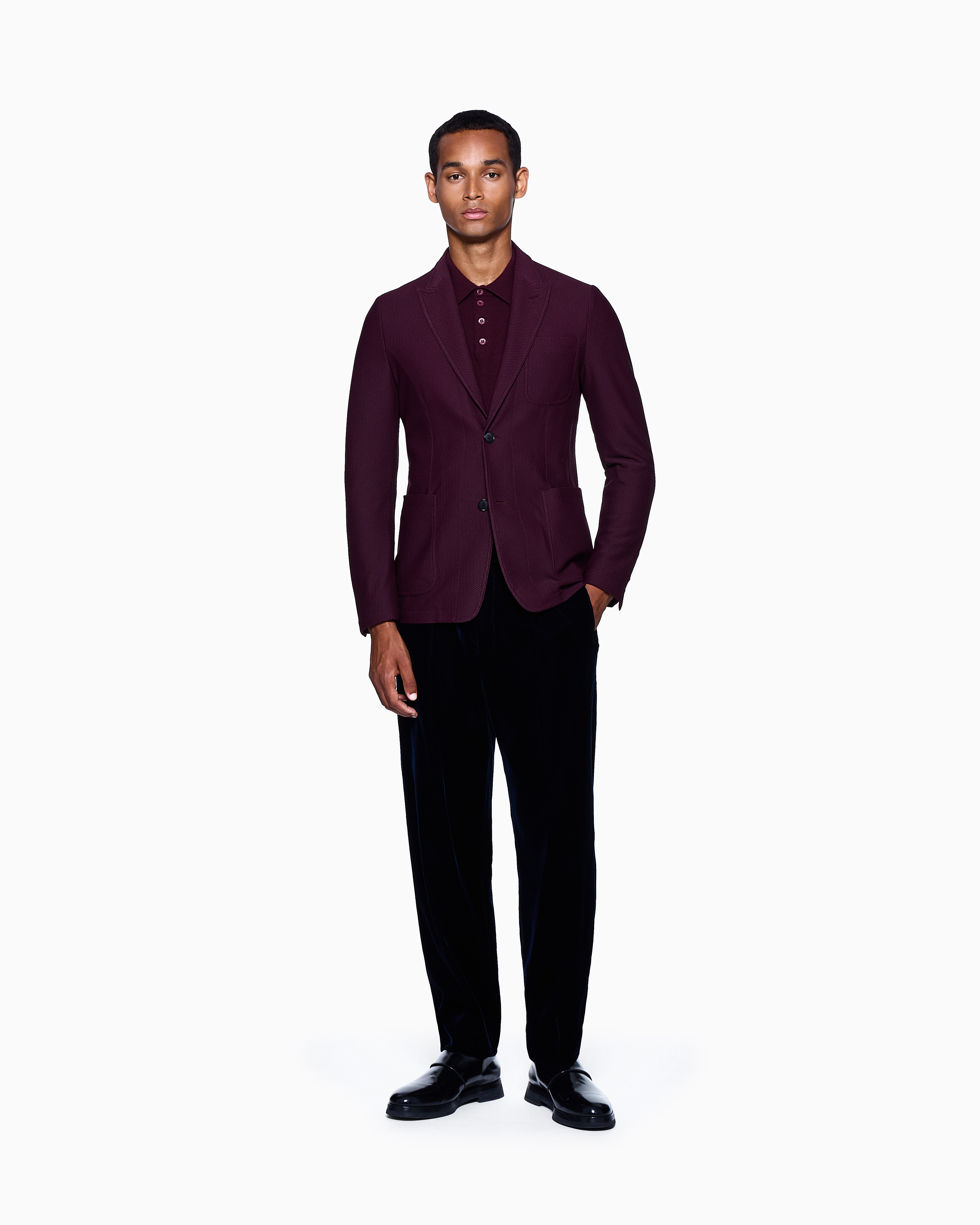 Giorgio Armani Single-breasted Jacket In Technical Waffle Fabric In Burgundy