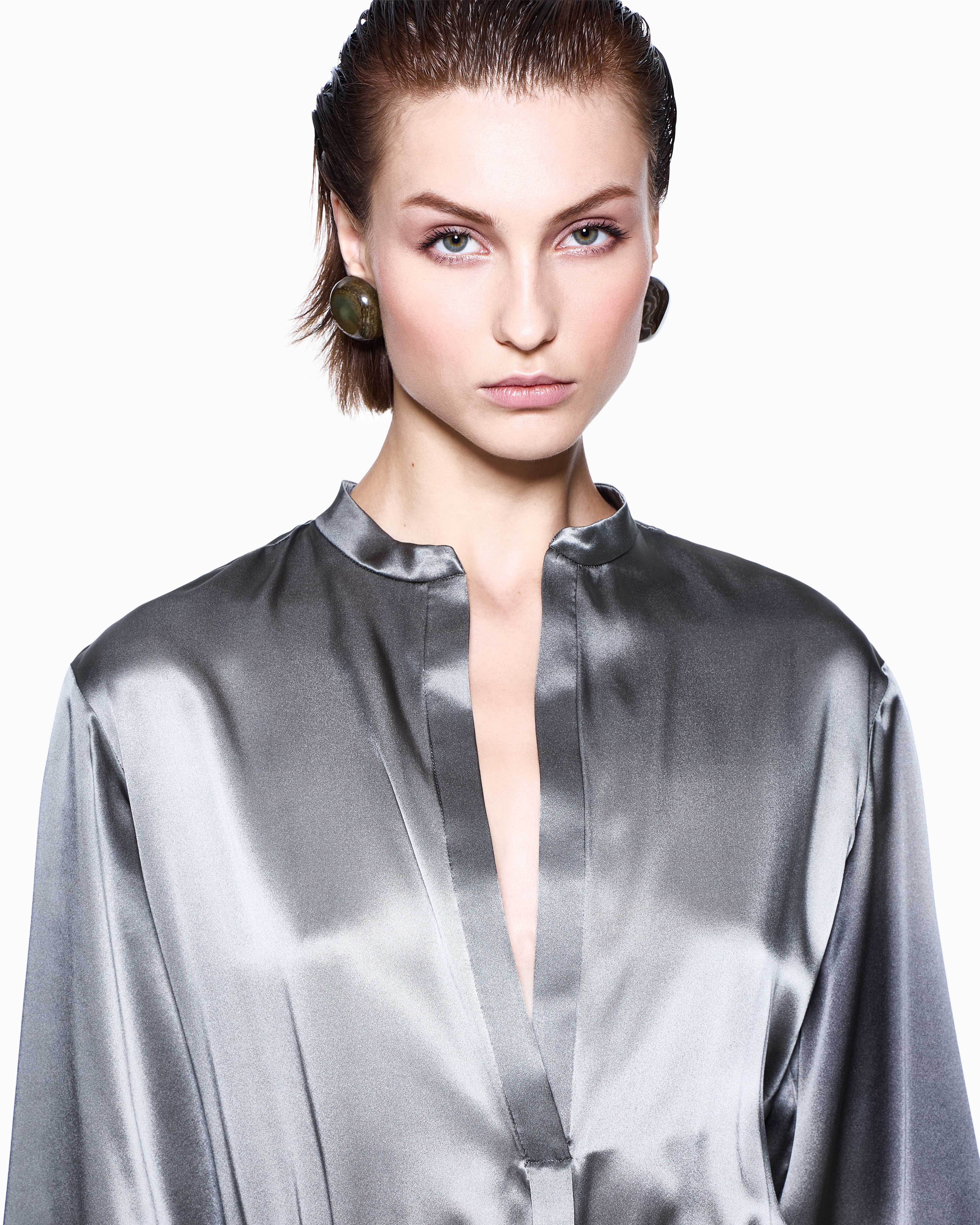 Giorgio Armani Silk Triple Georgette Midi Dress In Gray