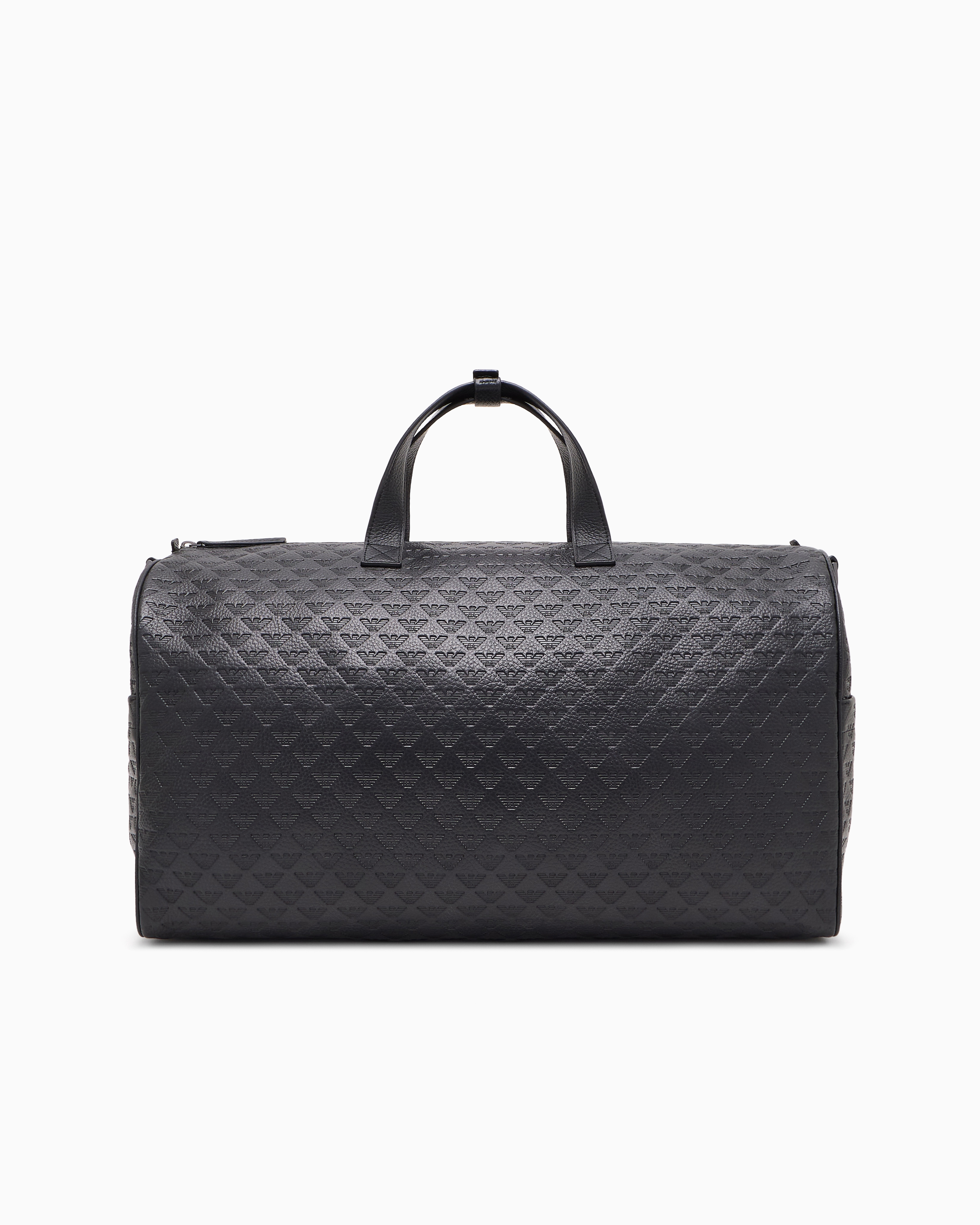 Emporio Armani - Leather duffel bag with all-over embossed eagle , Man, Black, Size: TU
