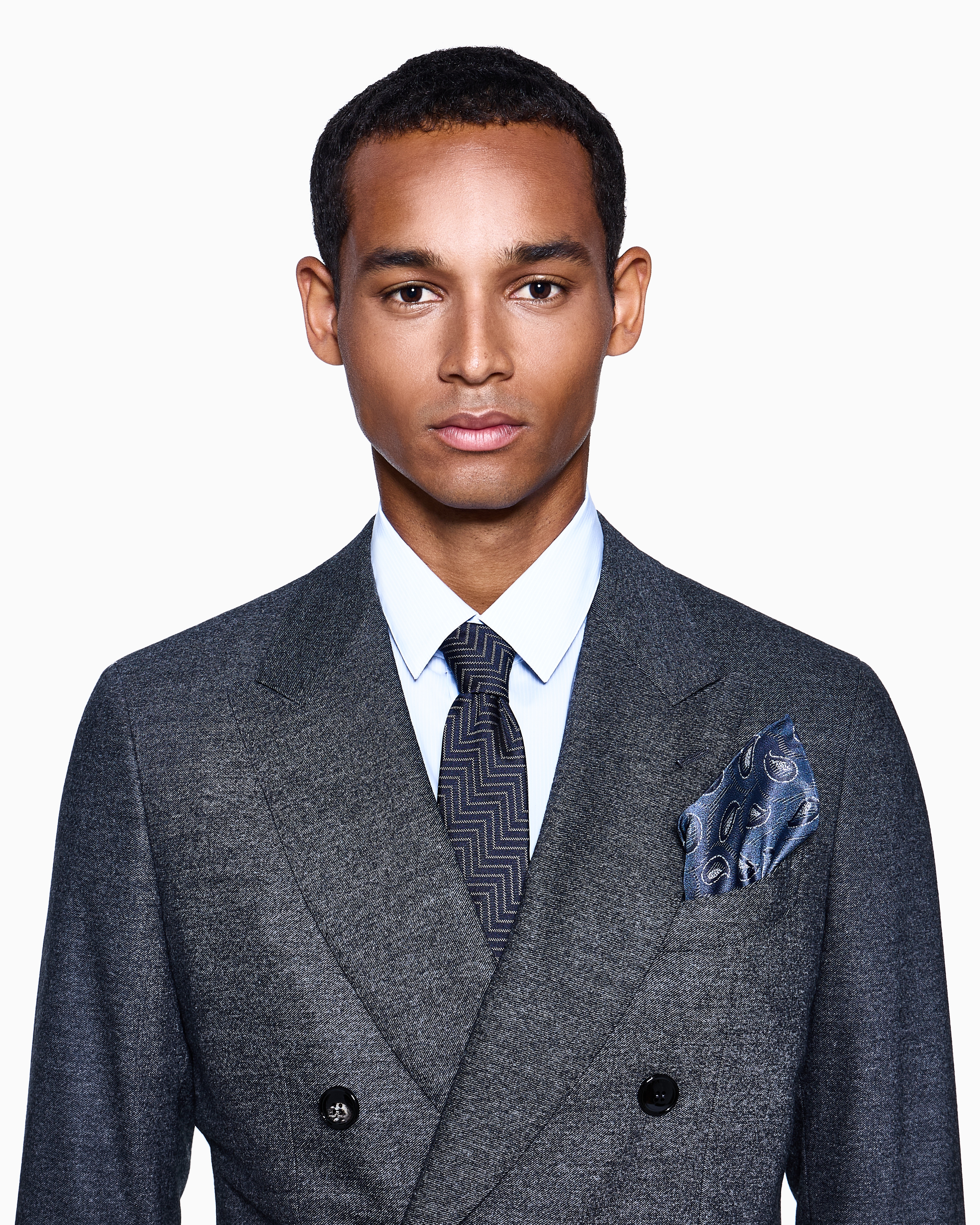 Giorgio Armani Napoli Line Double-breasted Suit In Denim-effect Virgin Wool And Cashmere In Blue