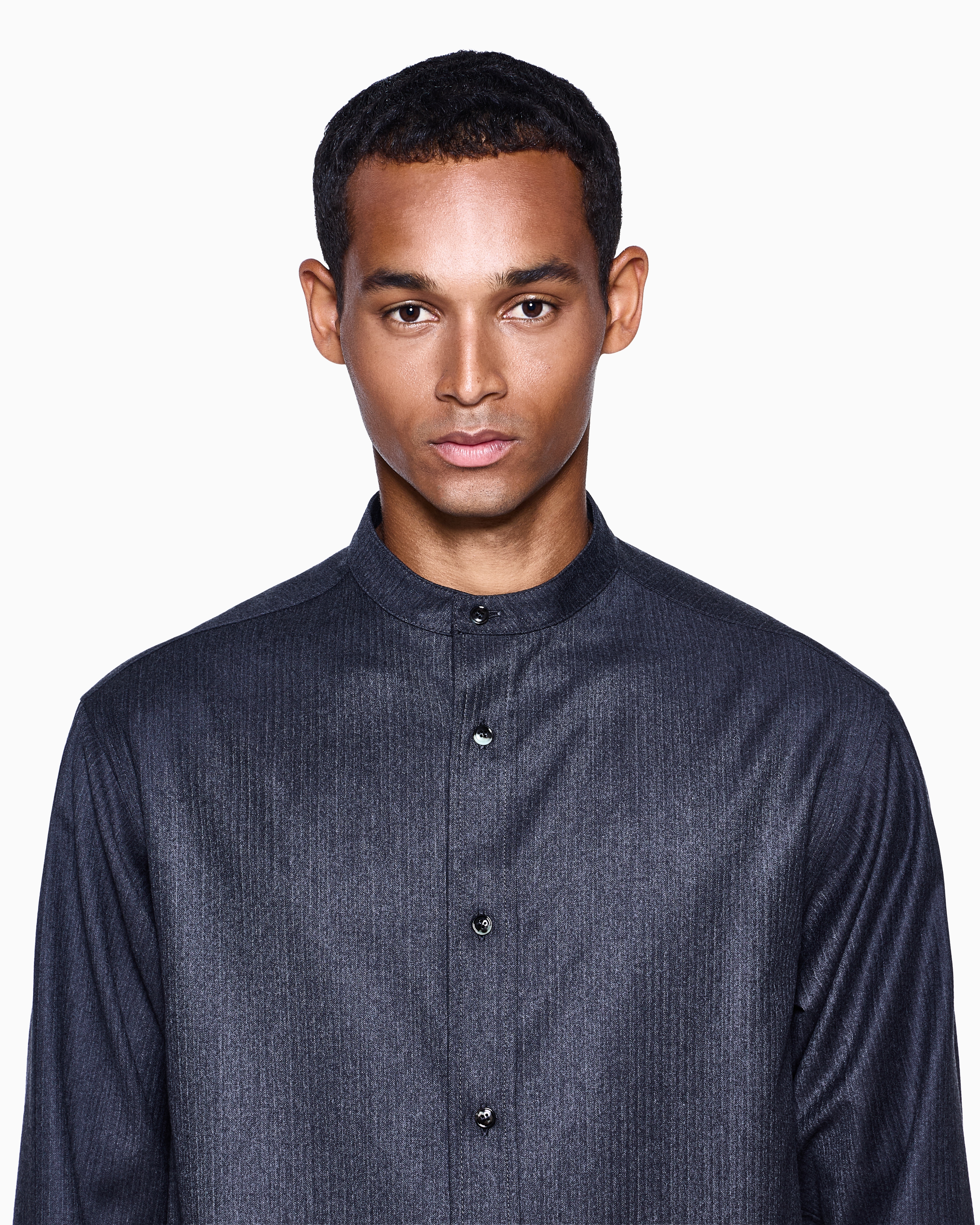 Giorgio Armani Shirt Jacket In Micro Chevron Virgin Wool In Blue
