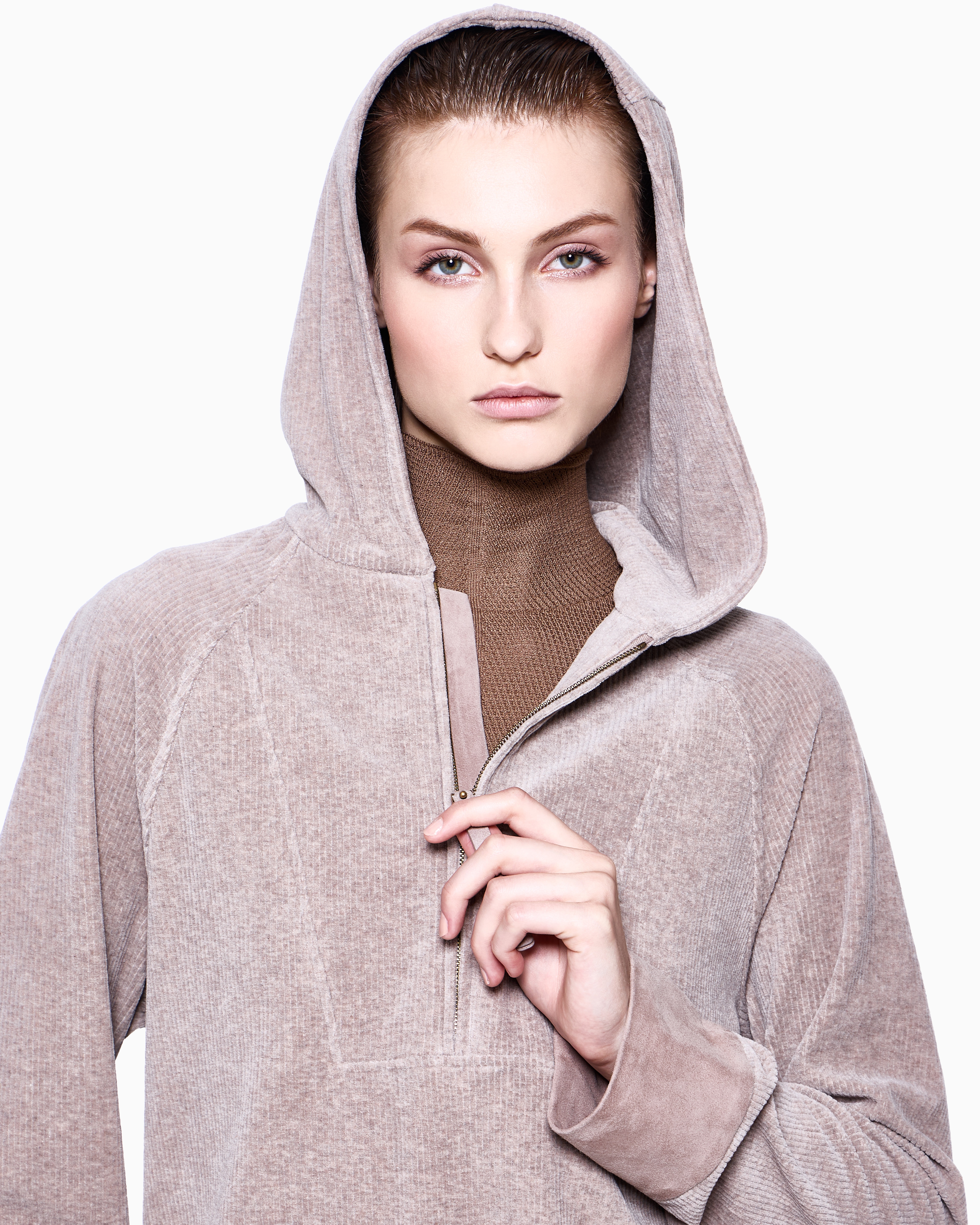 Giorgio Armani Ribbed Chenille Jersey Hooded Sweatshirt In Neutral