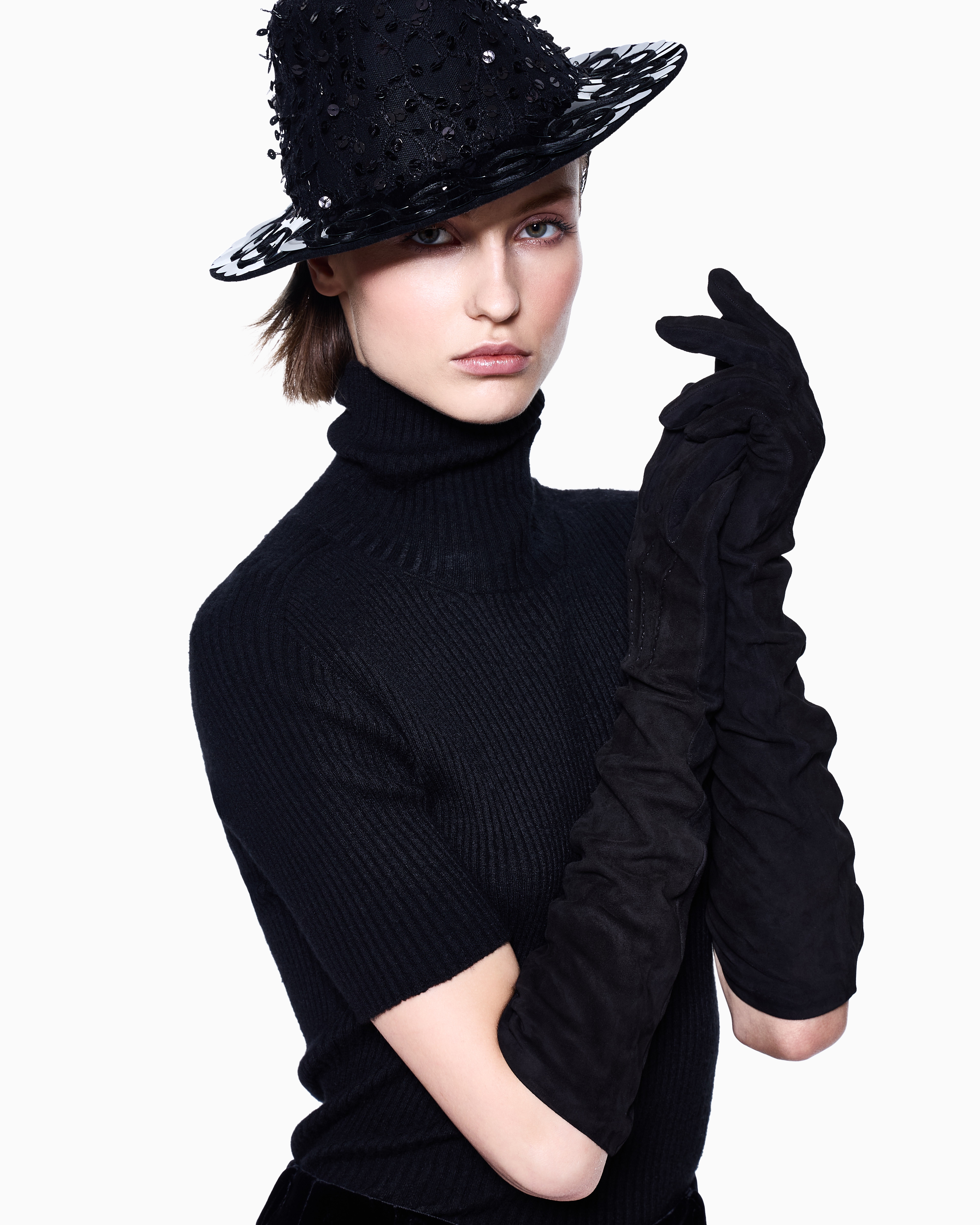 Giorgio Armani Gants Longs En Cuir Suédé In Black