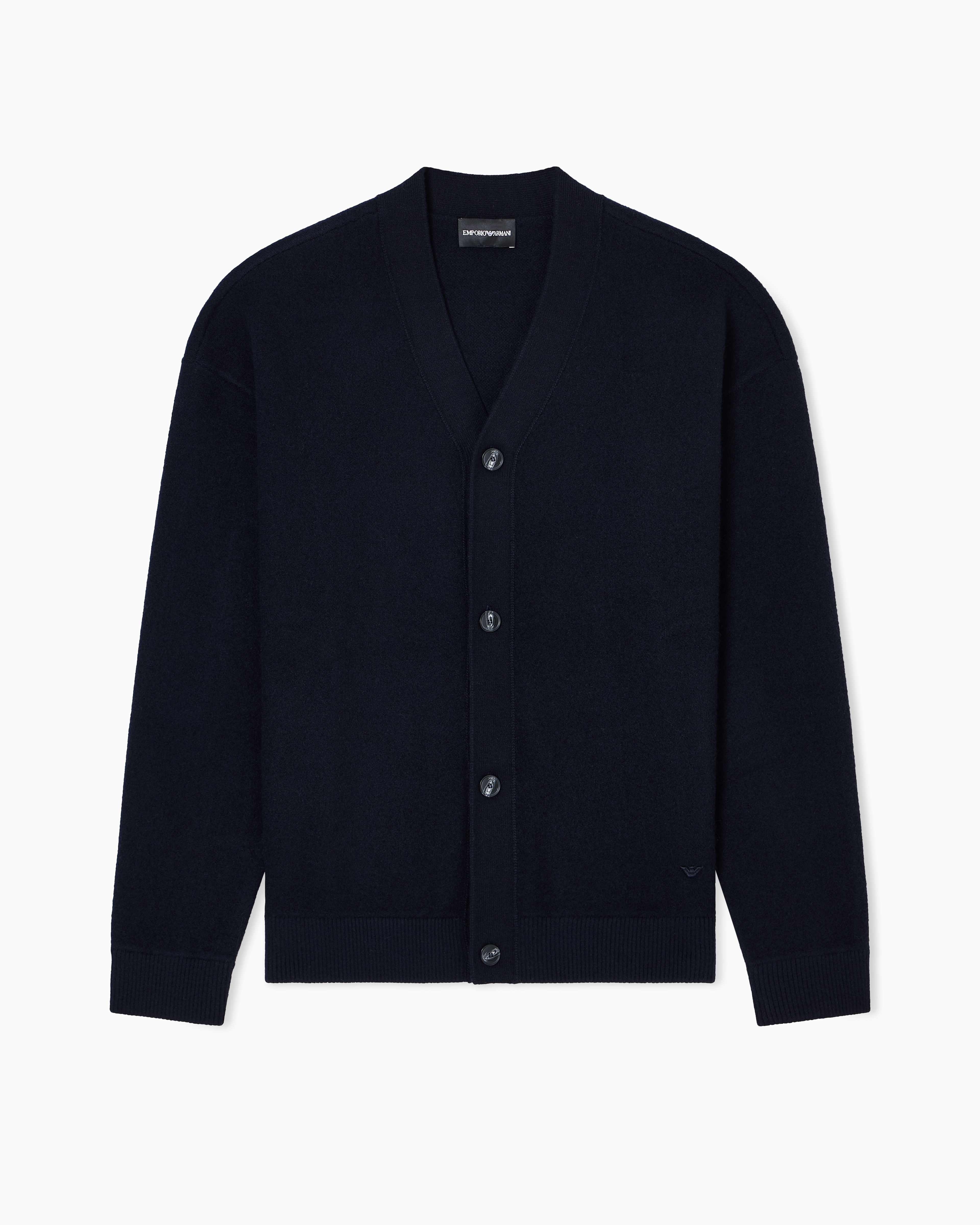 Emporio Armani - V-neck cardigan made of plush-knit virgin wool, Man, Navy Blue, Size: