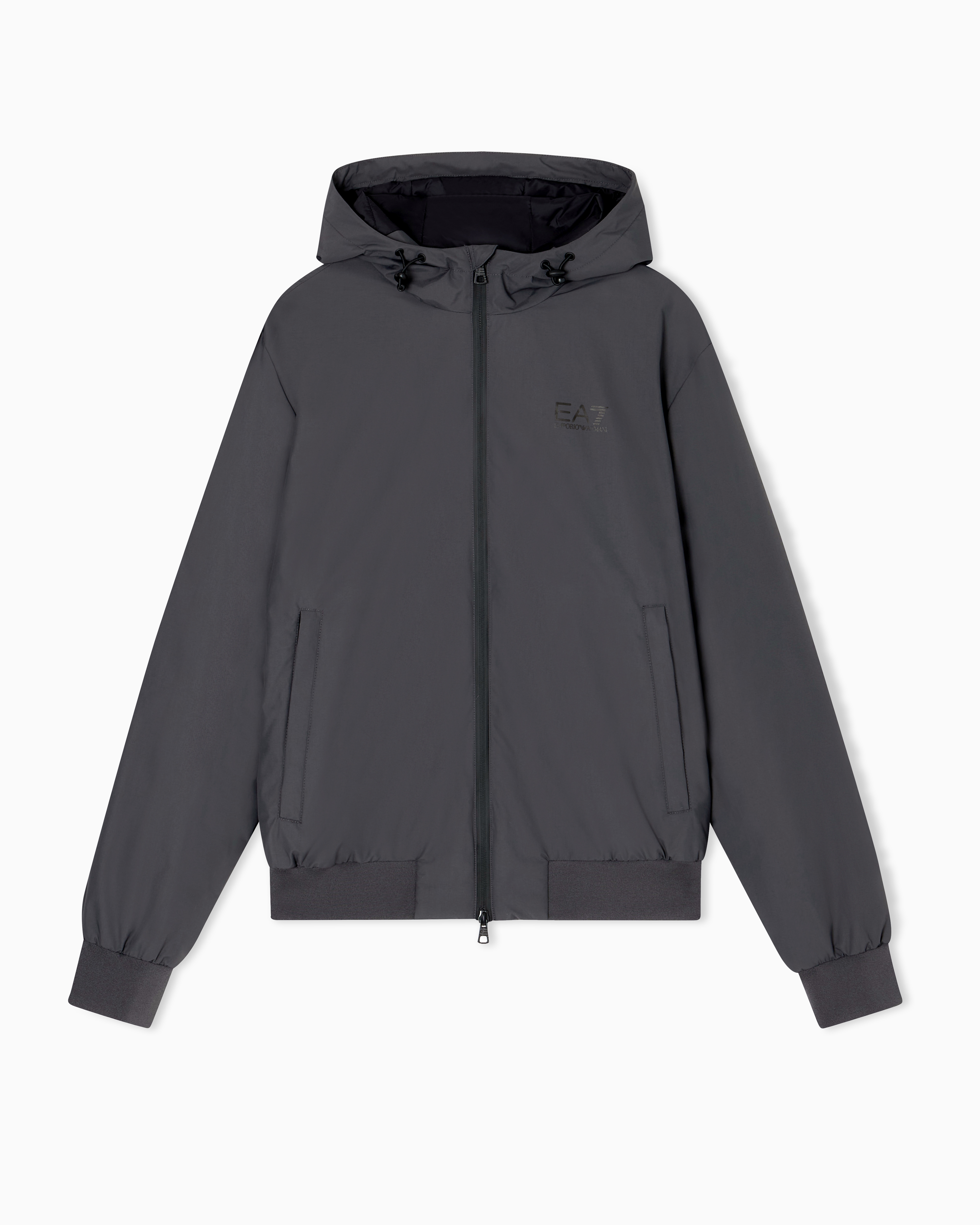 Ea7 Core Identity Hooded Bomber In Technical Fabric In Gray