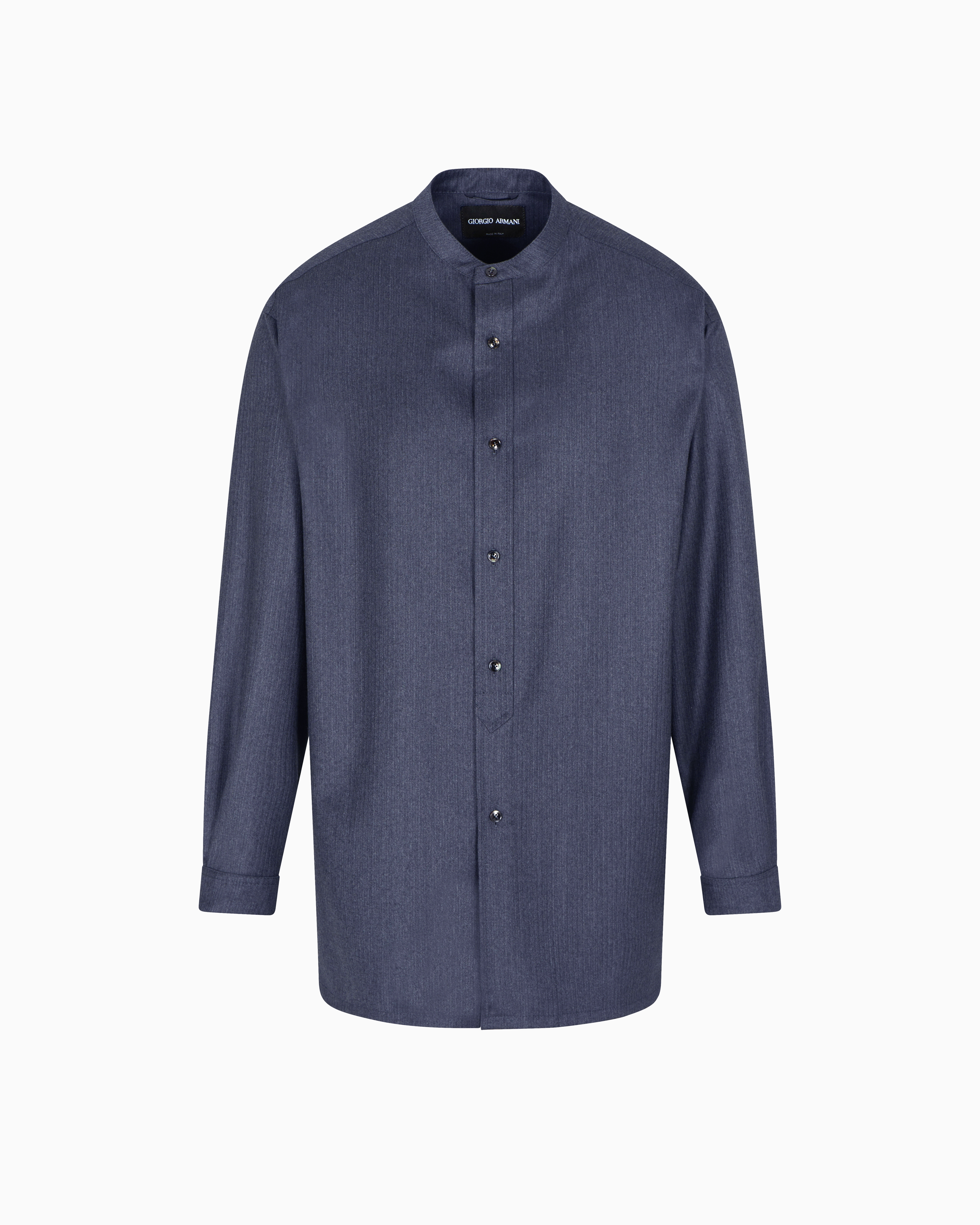 Giorgio Armani Shirt Jacket In Micro Chevron Virgin Wool In Blue