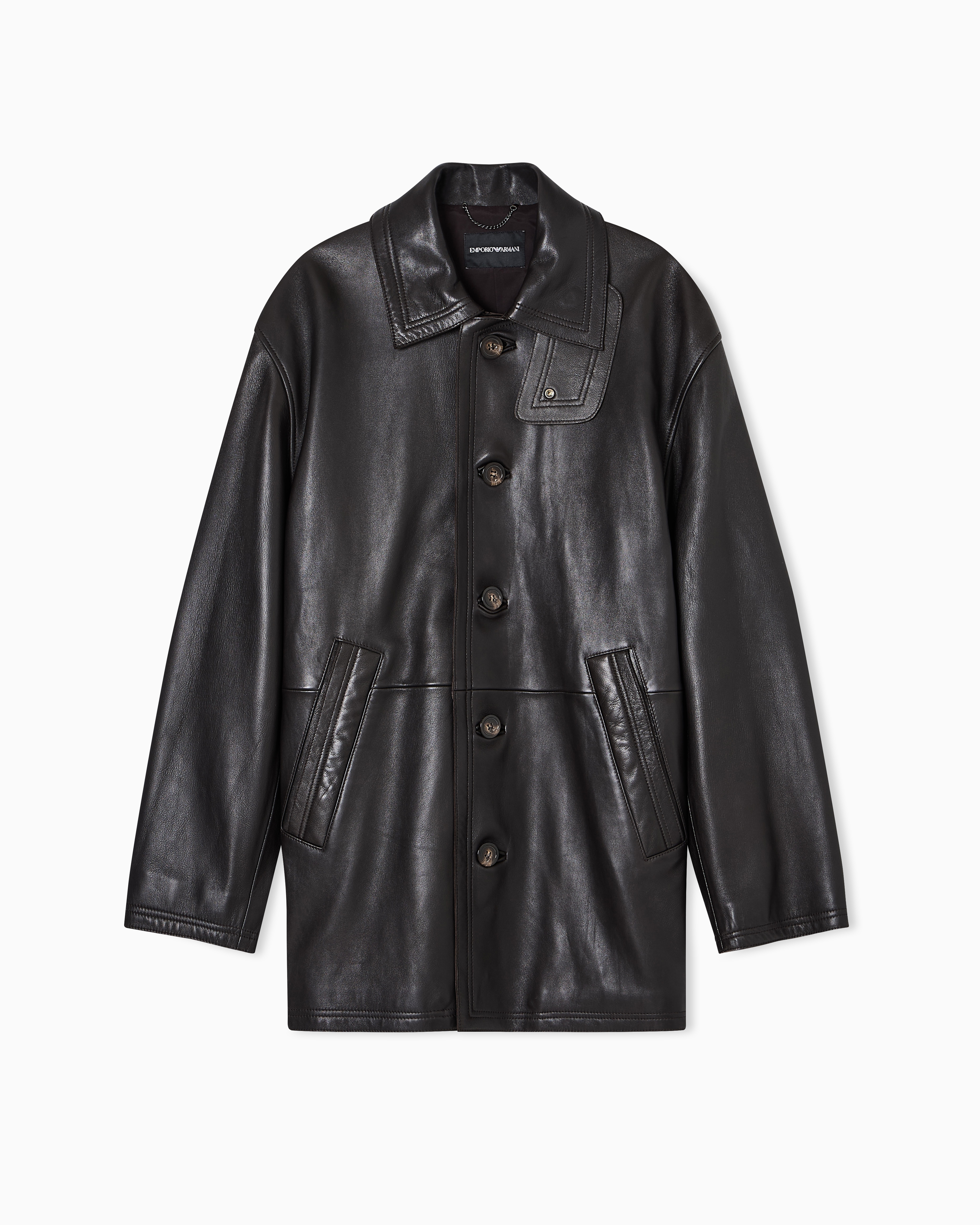 Emporio Armani - Blouson plonge lambskin nappa leather, Man, Grey, Size: