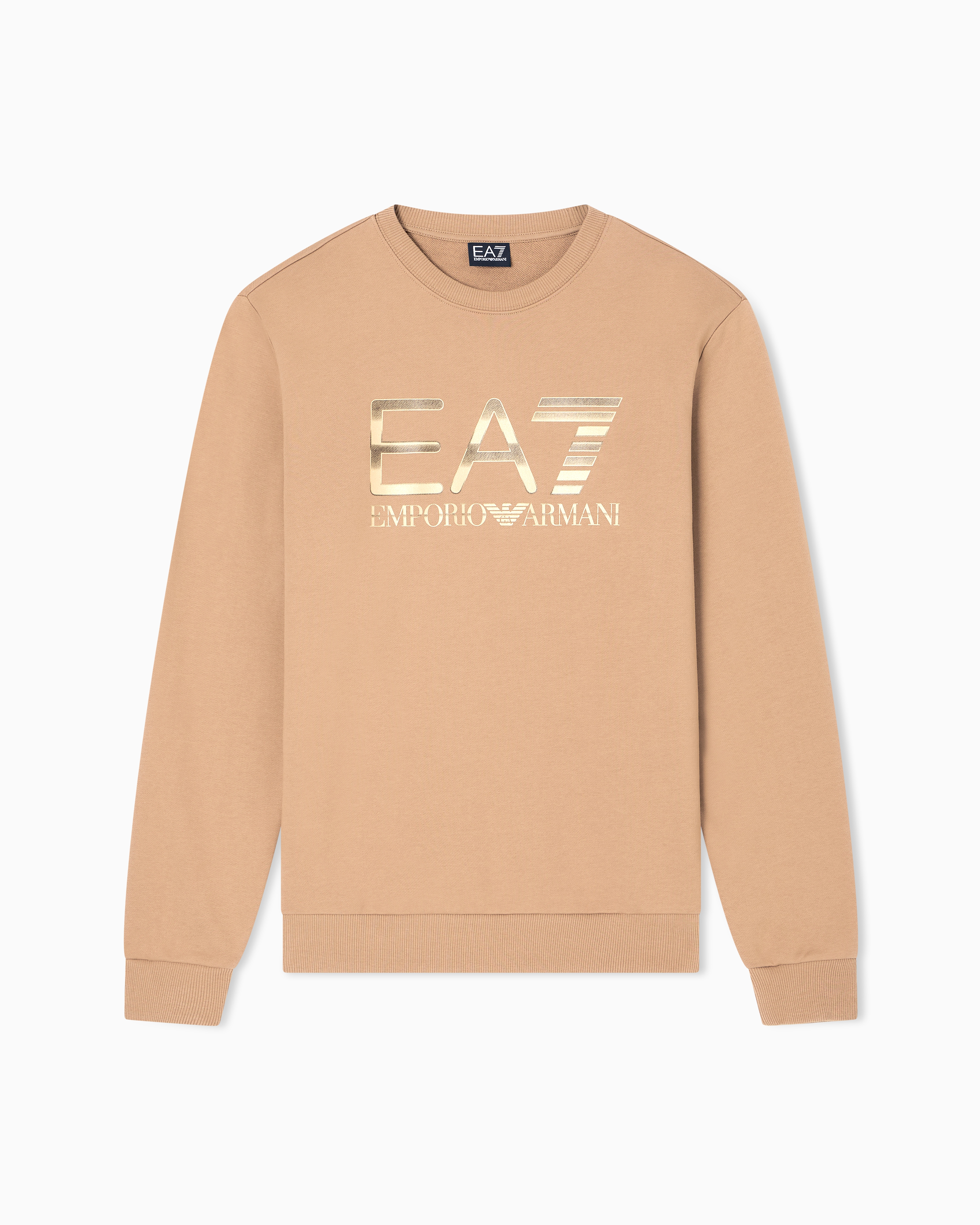 Ea7 Men's Beige Logo Series Stretch-Cotton Crew-Neck Sweatshirt With Oversized Logo Xxl