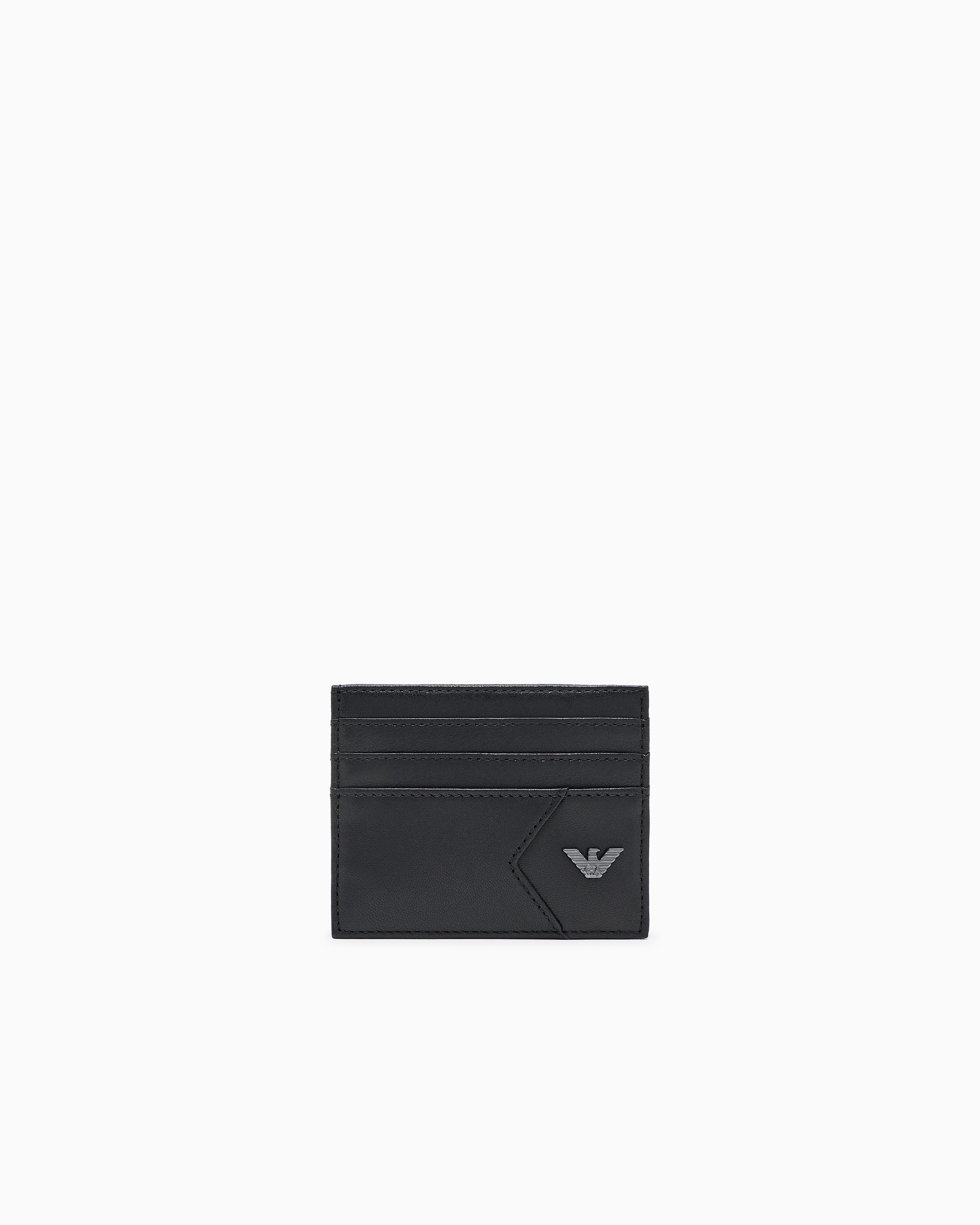 Emporio Armani - Nappa leather card holder with geometric detail, Man, Black, Size: TU