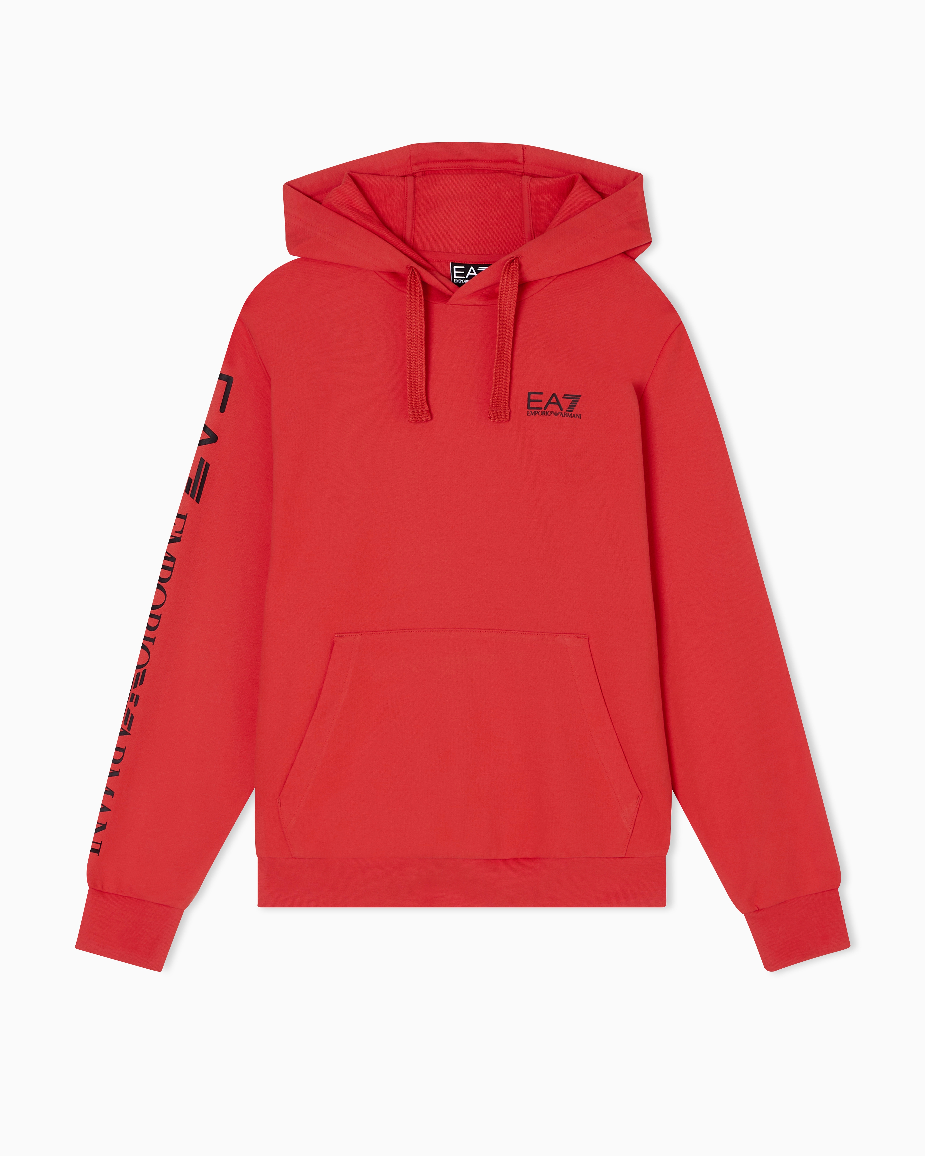 Ea7 Red Logo Series Cotton Hooded, Zip-Up Sweatshirt Xxs