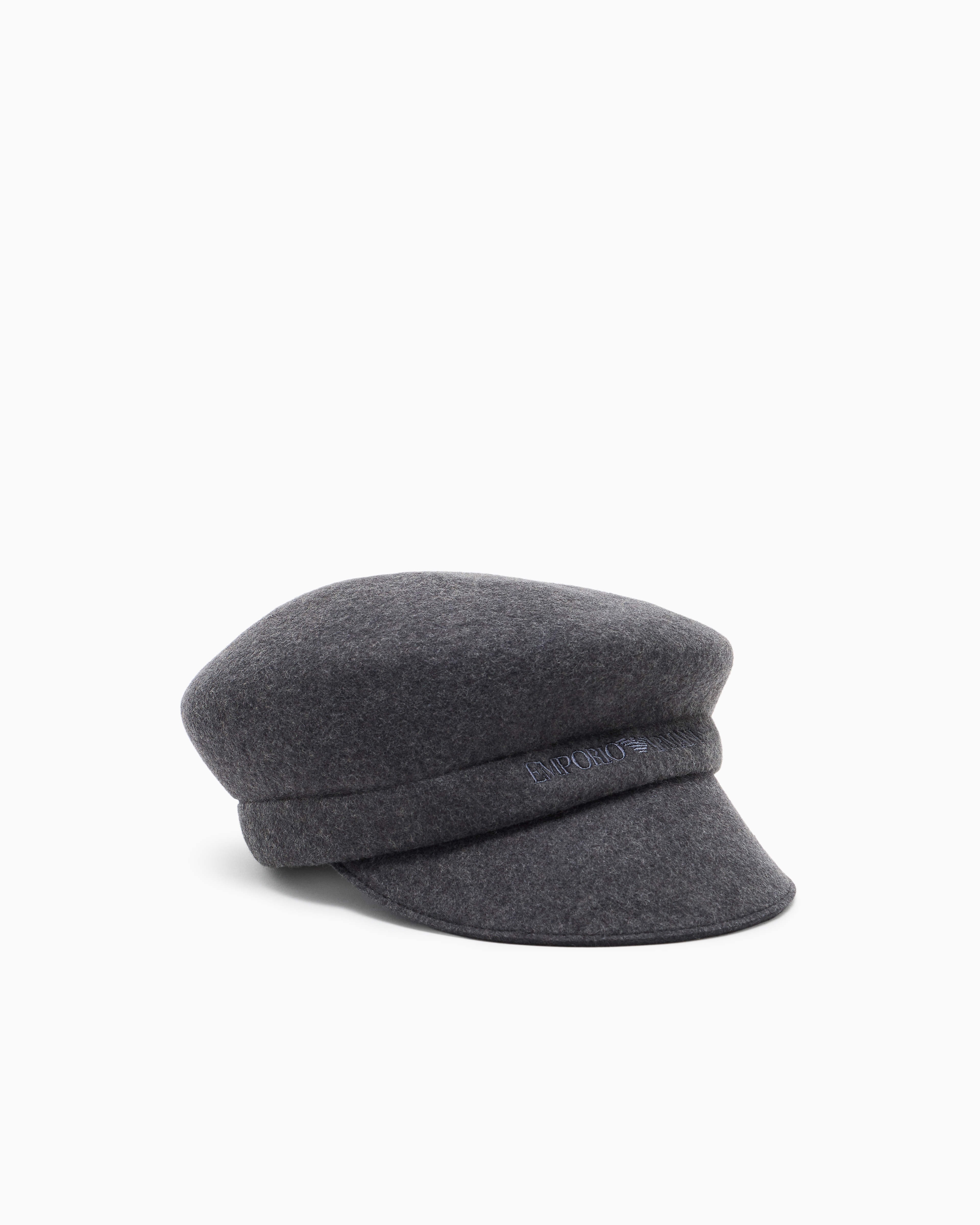 Emporio Armani - Wool beret with visor and logo embroidery, Woman, Grey, Size: