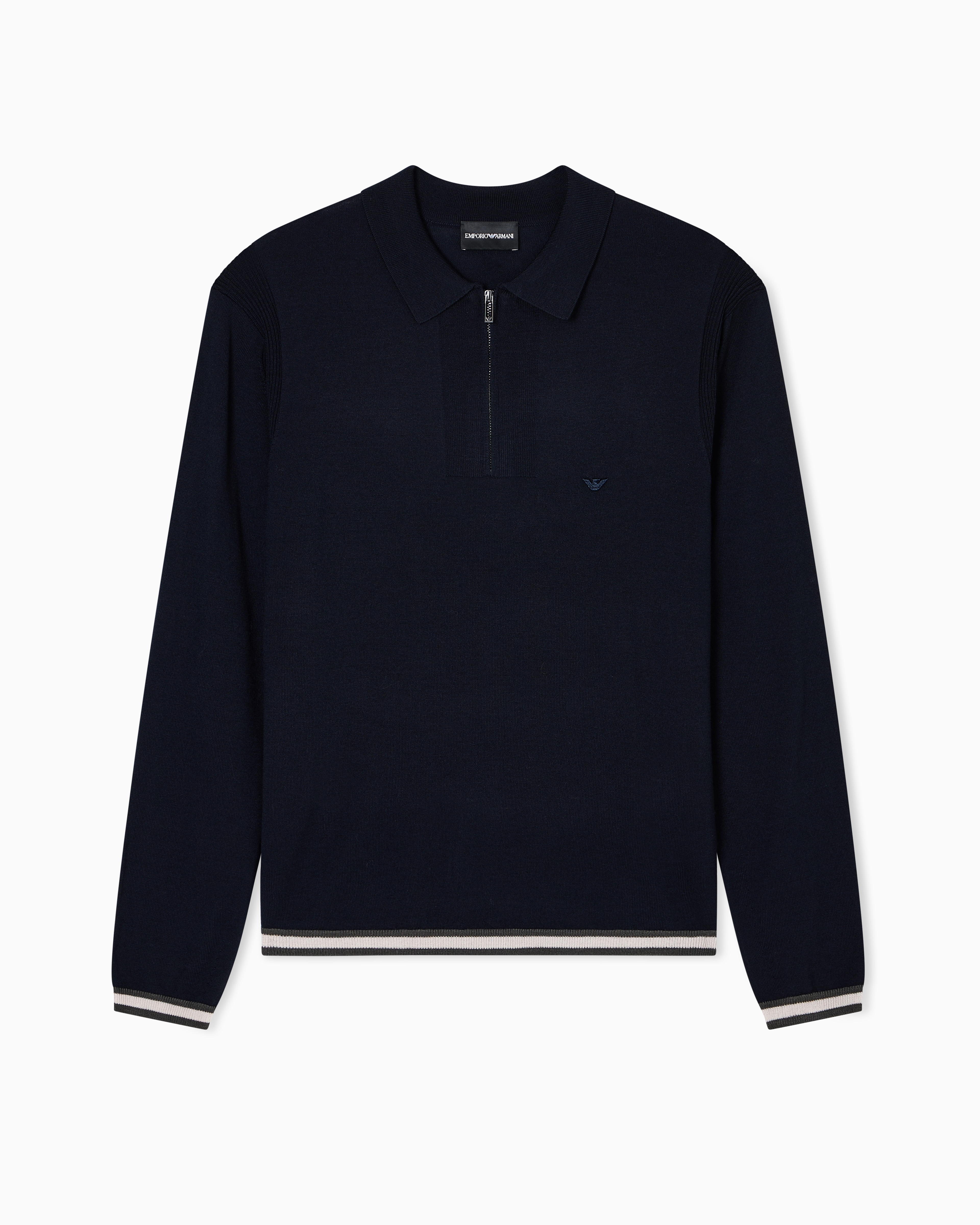 Emporio Armani - Polo-shirt collar jumper pure virgin wool, Man, Navy Blue, Size: