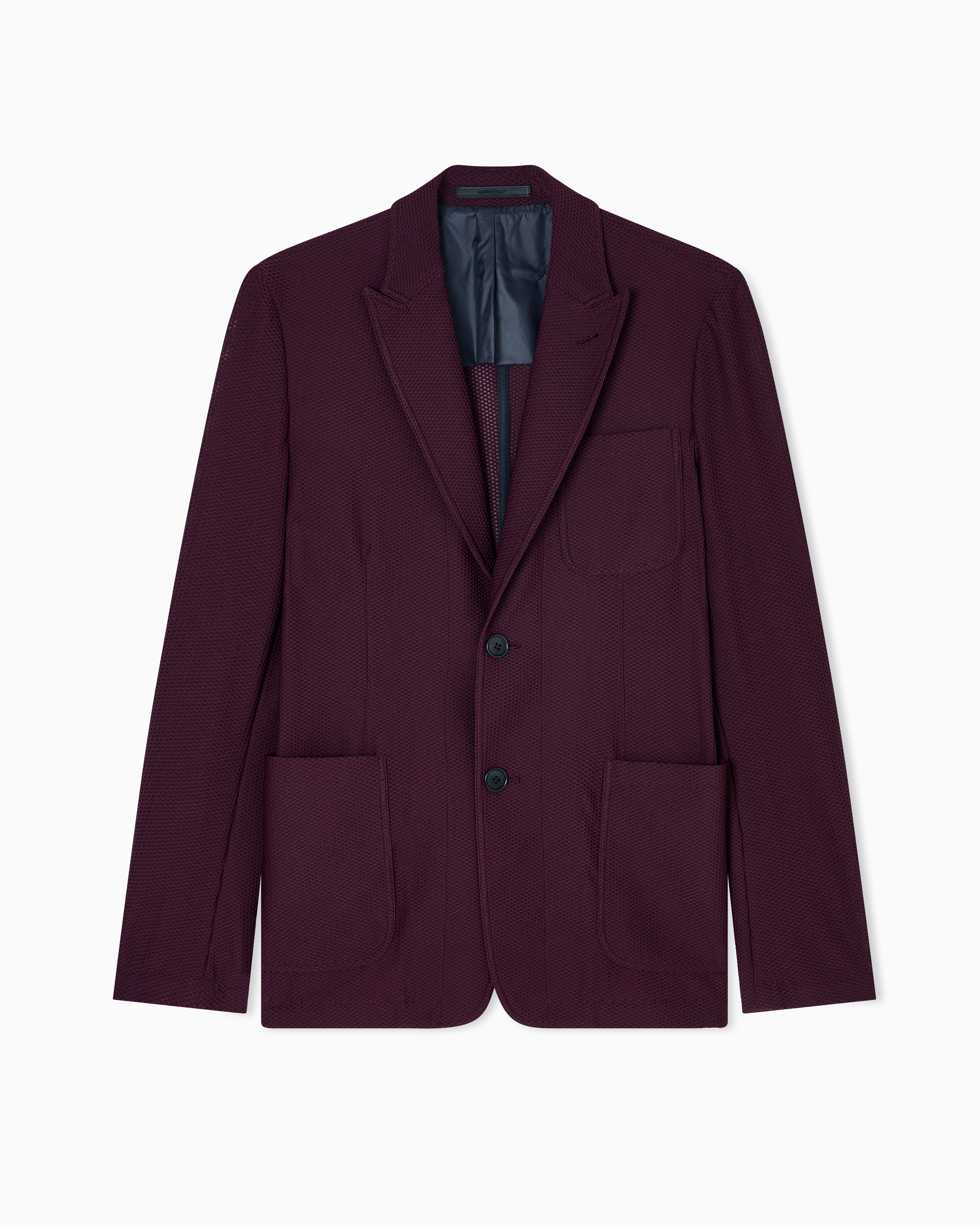 Giorgio Armani Single-breasted Jacket In Technical Waffle Fabric In Burgundy