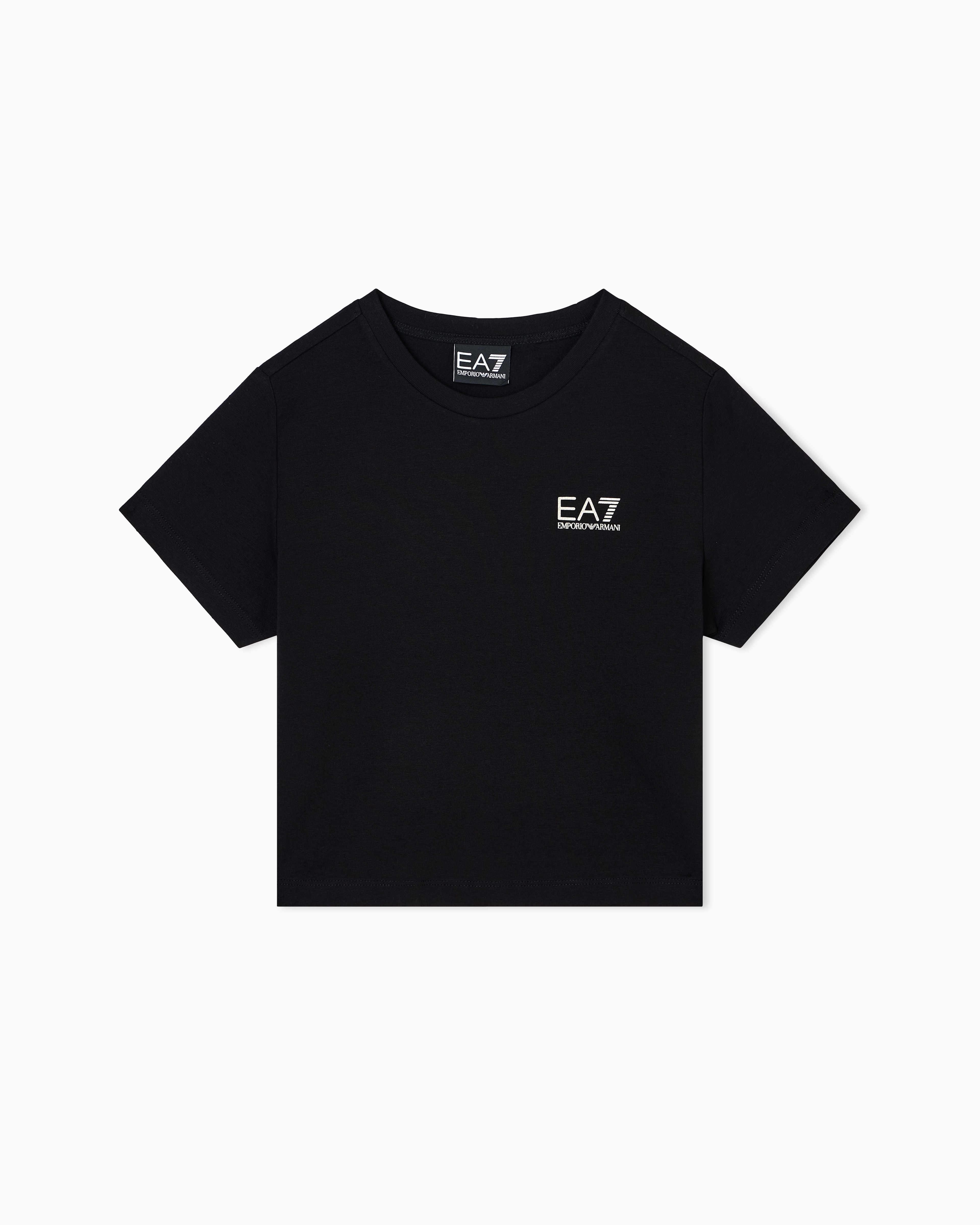 Ea7 Core Identity Girl Stretch-cotton Crew-neck T-shirt In Black