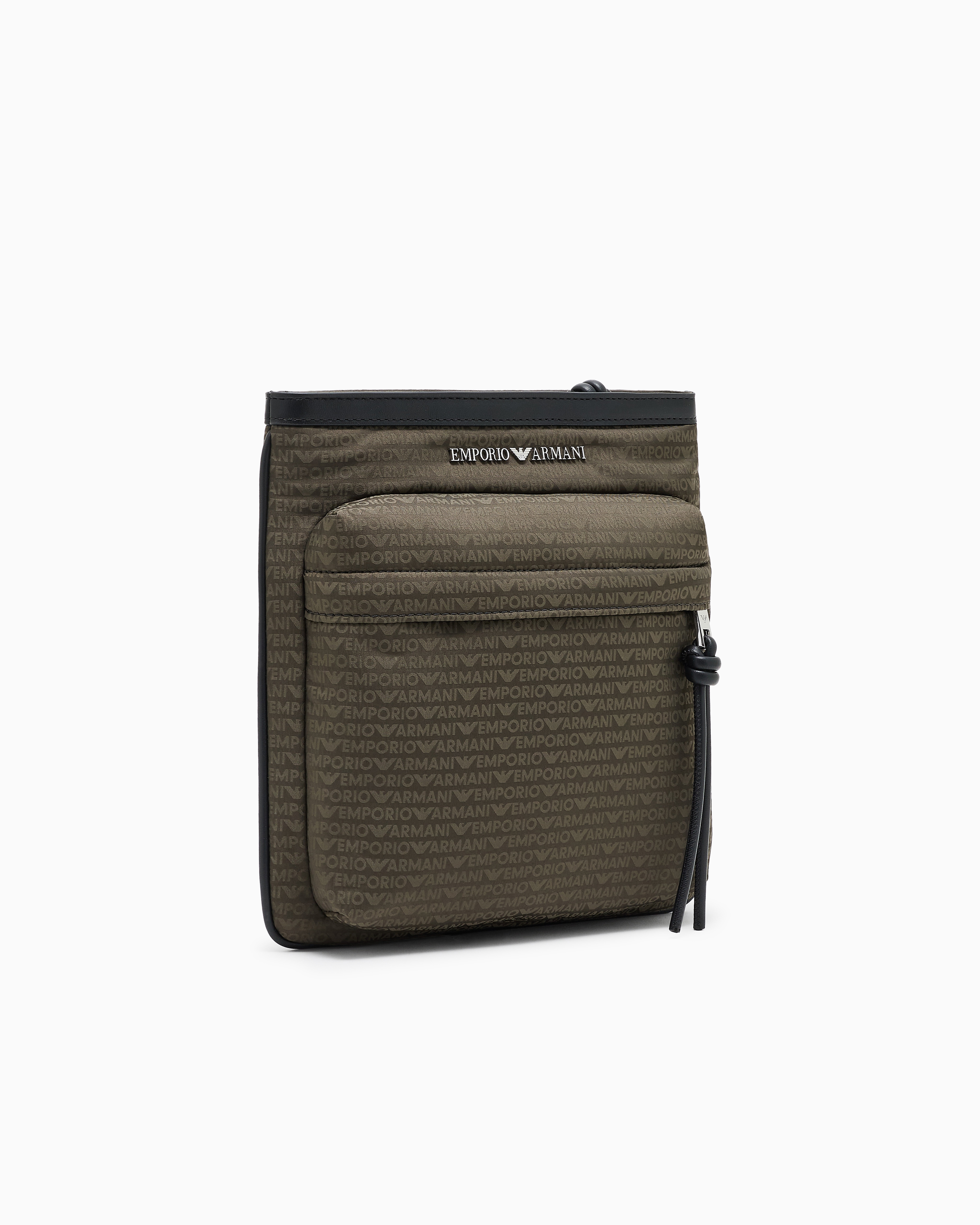 Emporio Armani - Nylon flat shoulder bag with monogram lettering, Man, Green, Size: TU