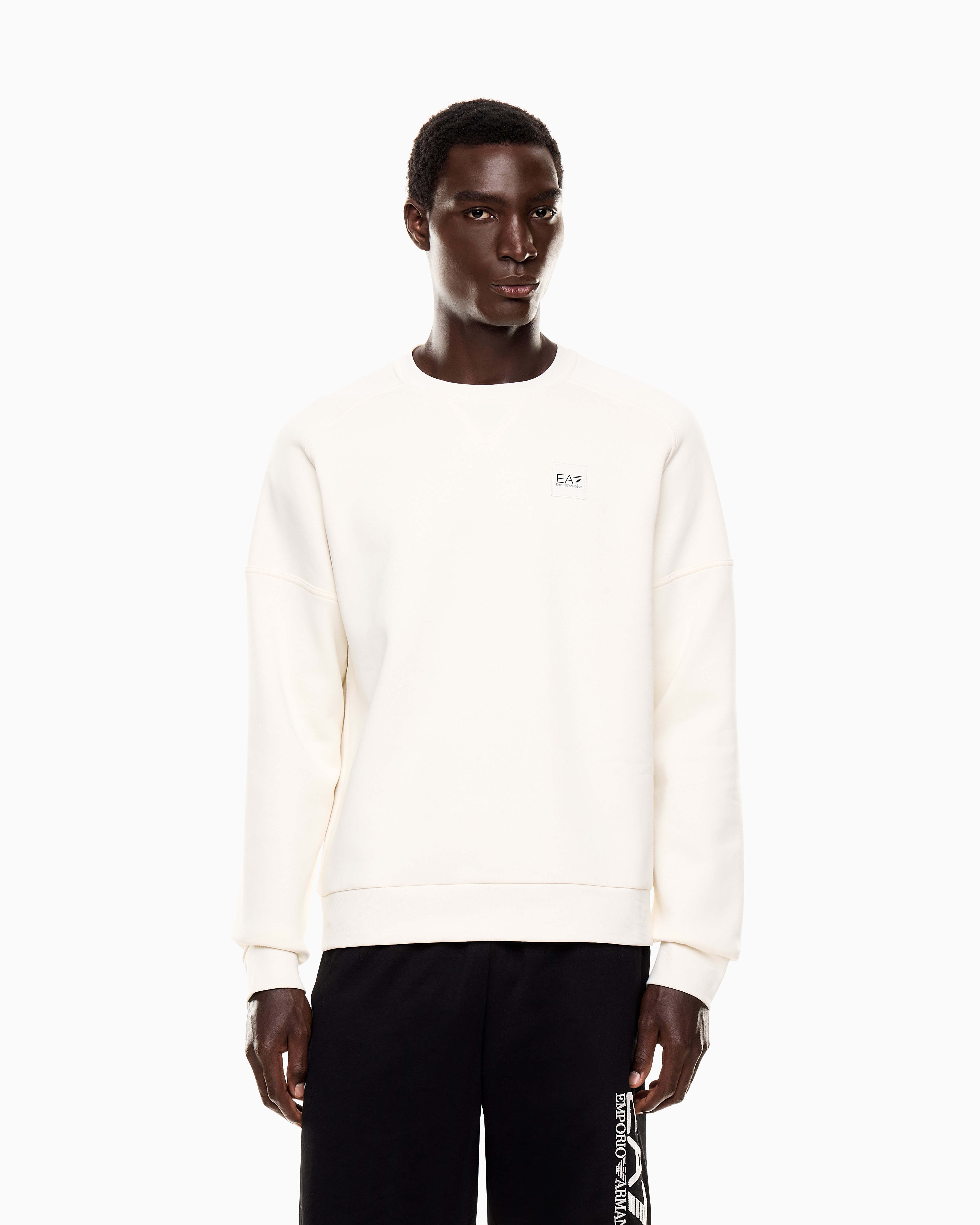 Ea7 Visibility Cotton-blend Crew-neck Sweatshirt In Sand