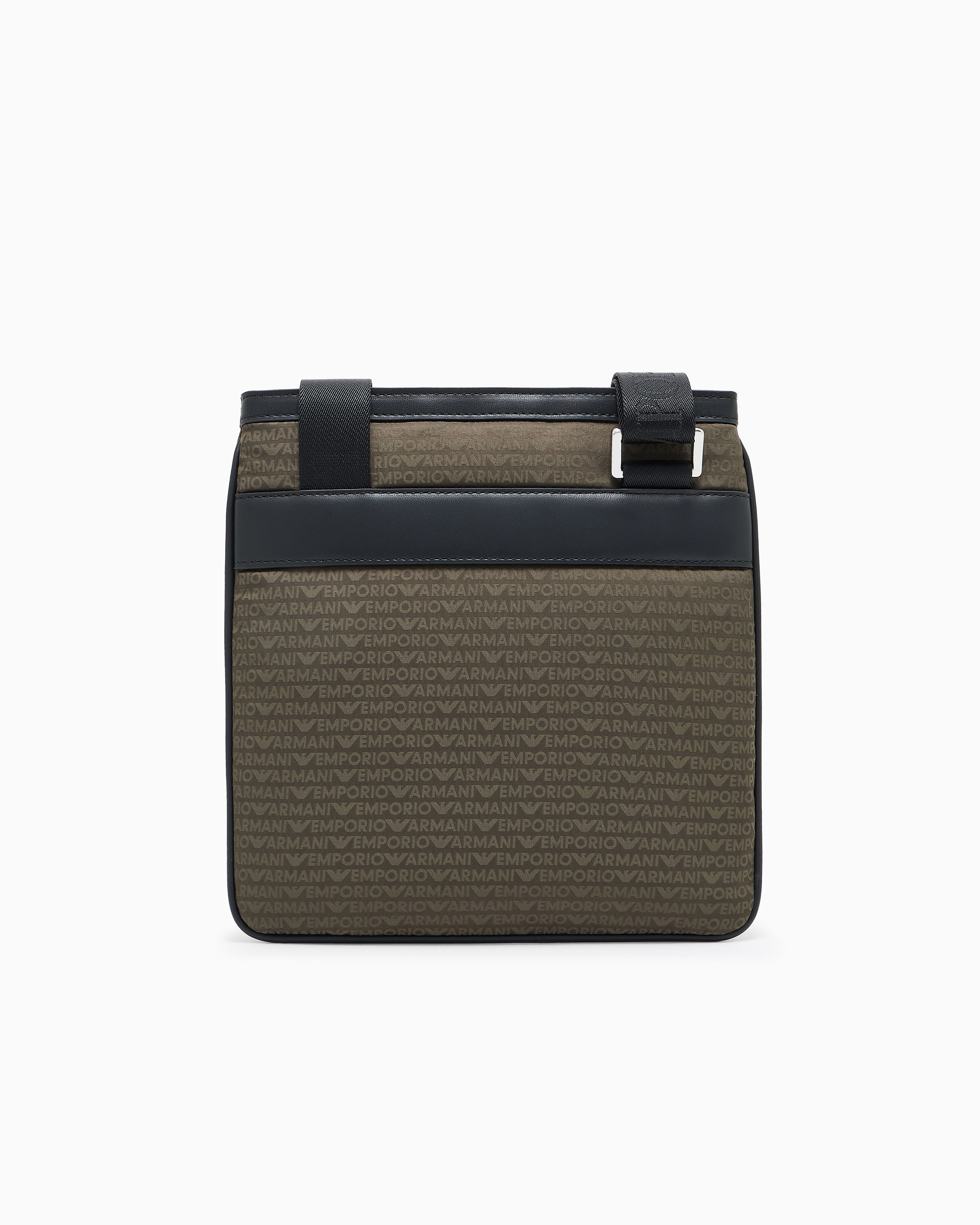 Emporio Armani - Nylon flat shoulder bag with monogram lettering, Man, Green, Size: TU