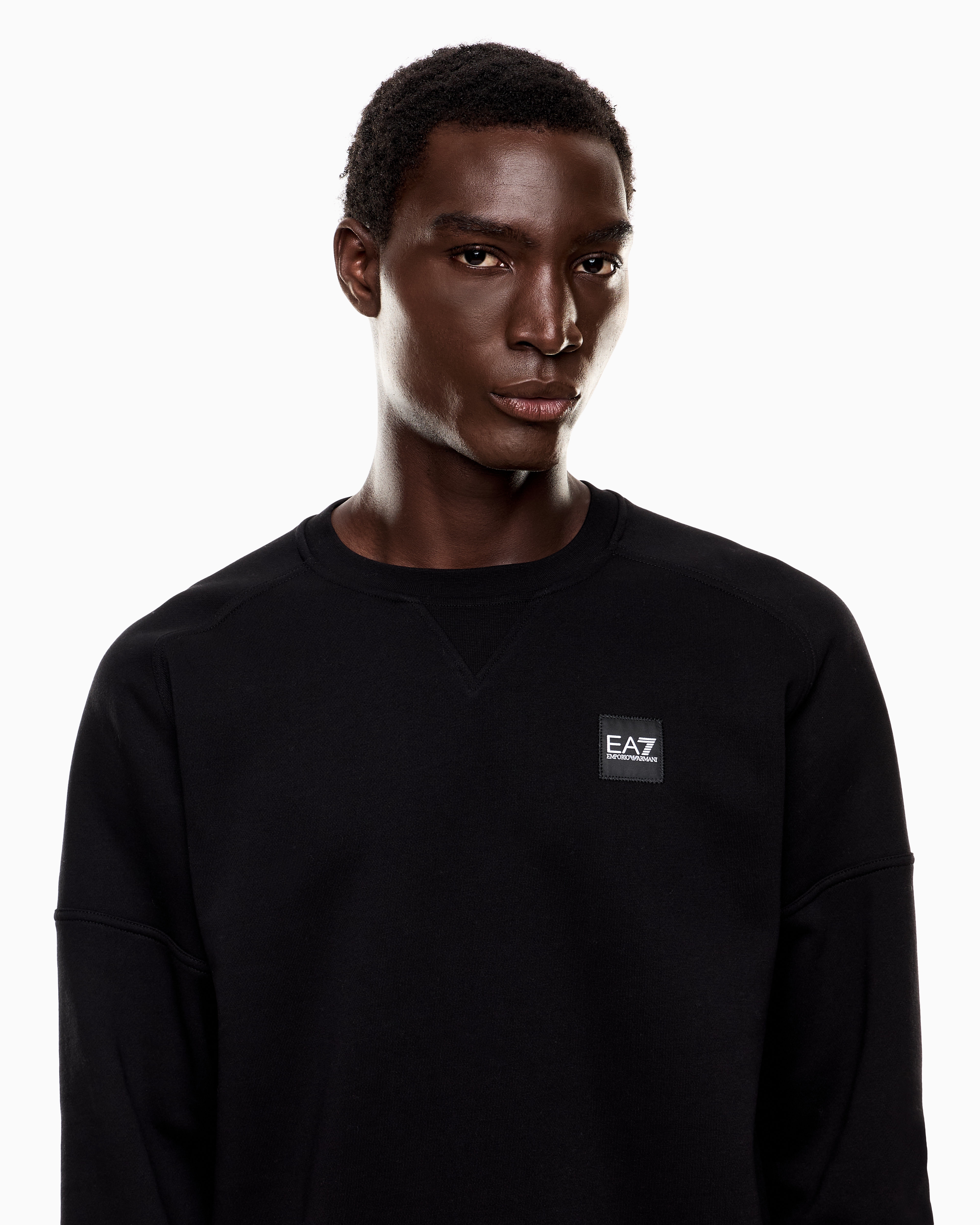 Ea7 Visibility Cotton-blend Crew-neck Sweatshirt In Black