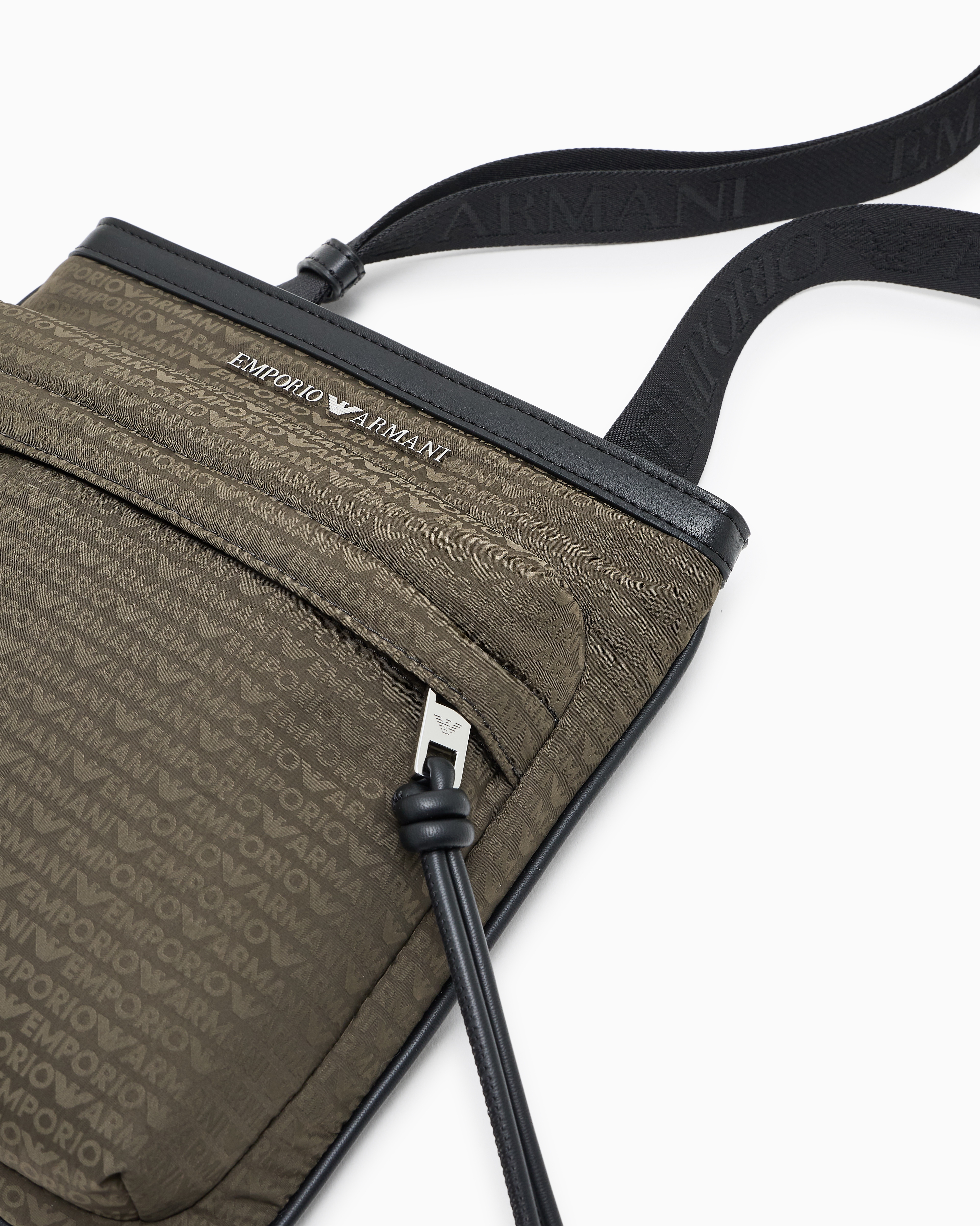 Emporio Armani - Nylon flat shoulder bag with monogram lettering, Man, Green, Size: TU