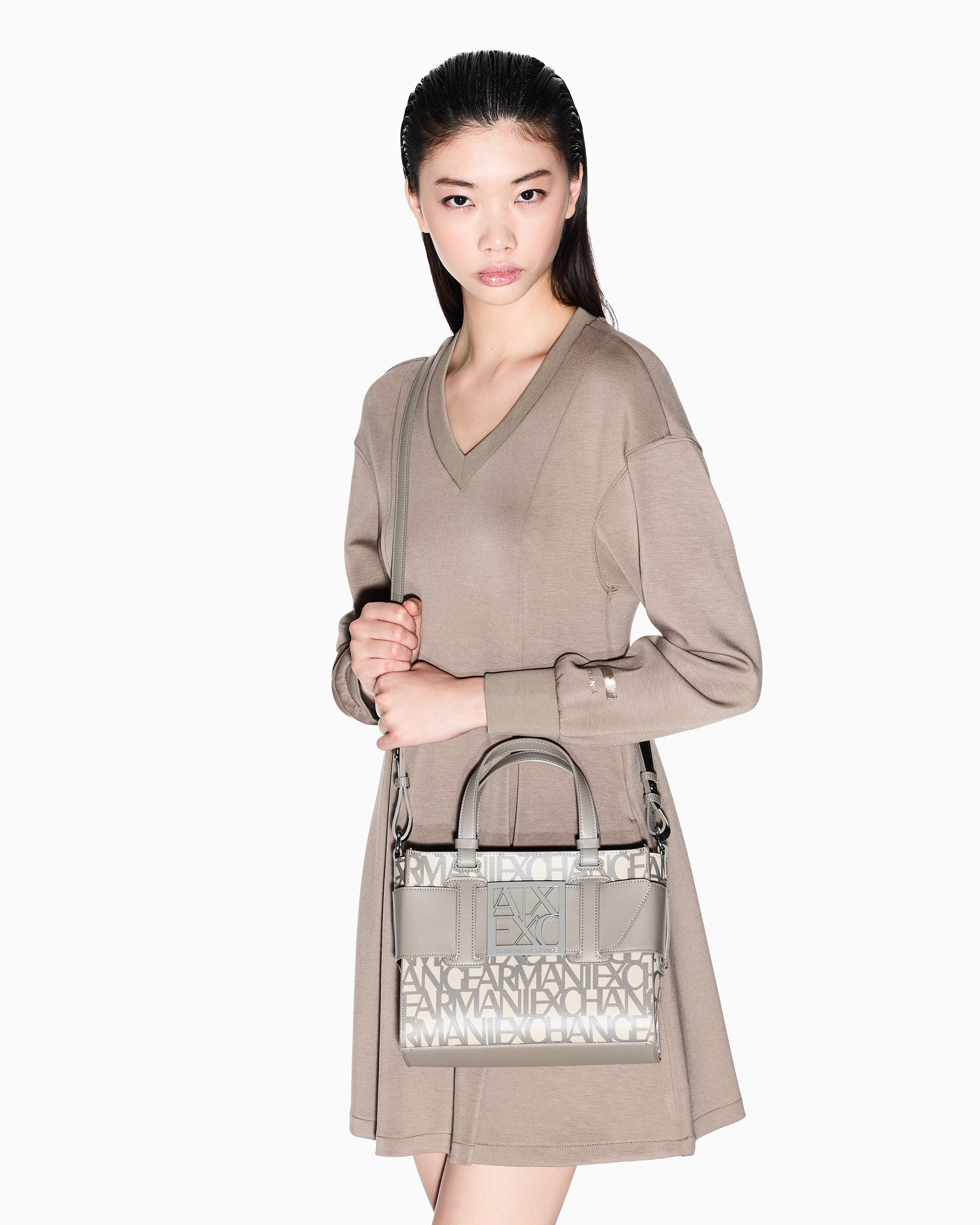 Armani Exchange - Medium tote bag with contrasting detail, Woman, Beige, Size: TU