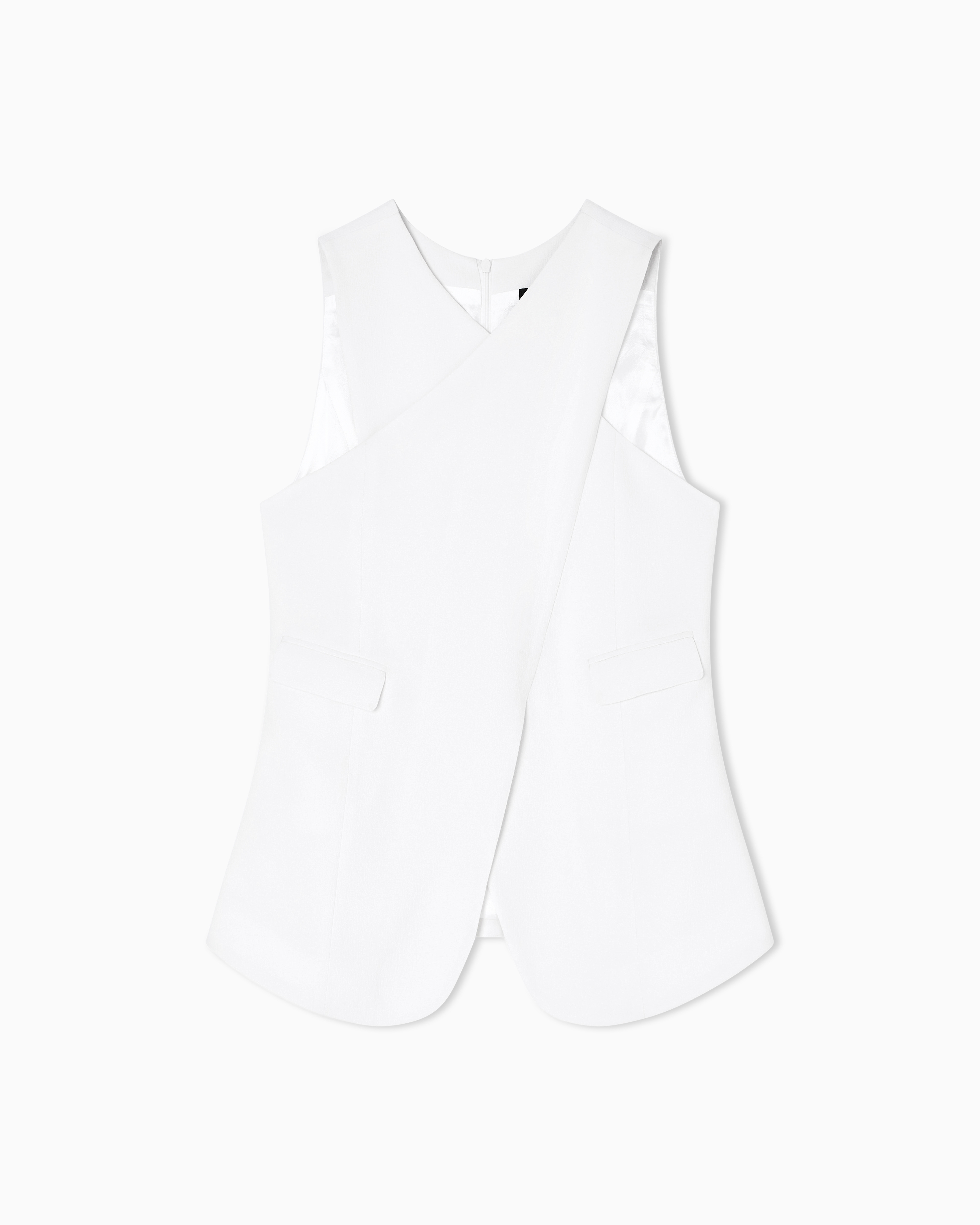 Emporio Armani - Stretch sandblasted fabric crossover top, Woman, Beige, Size: