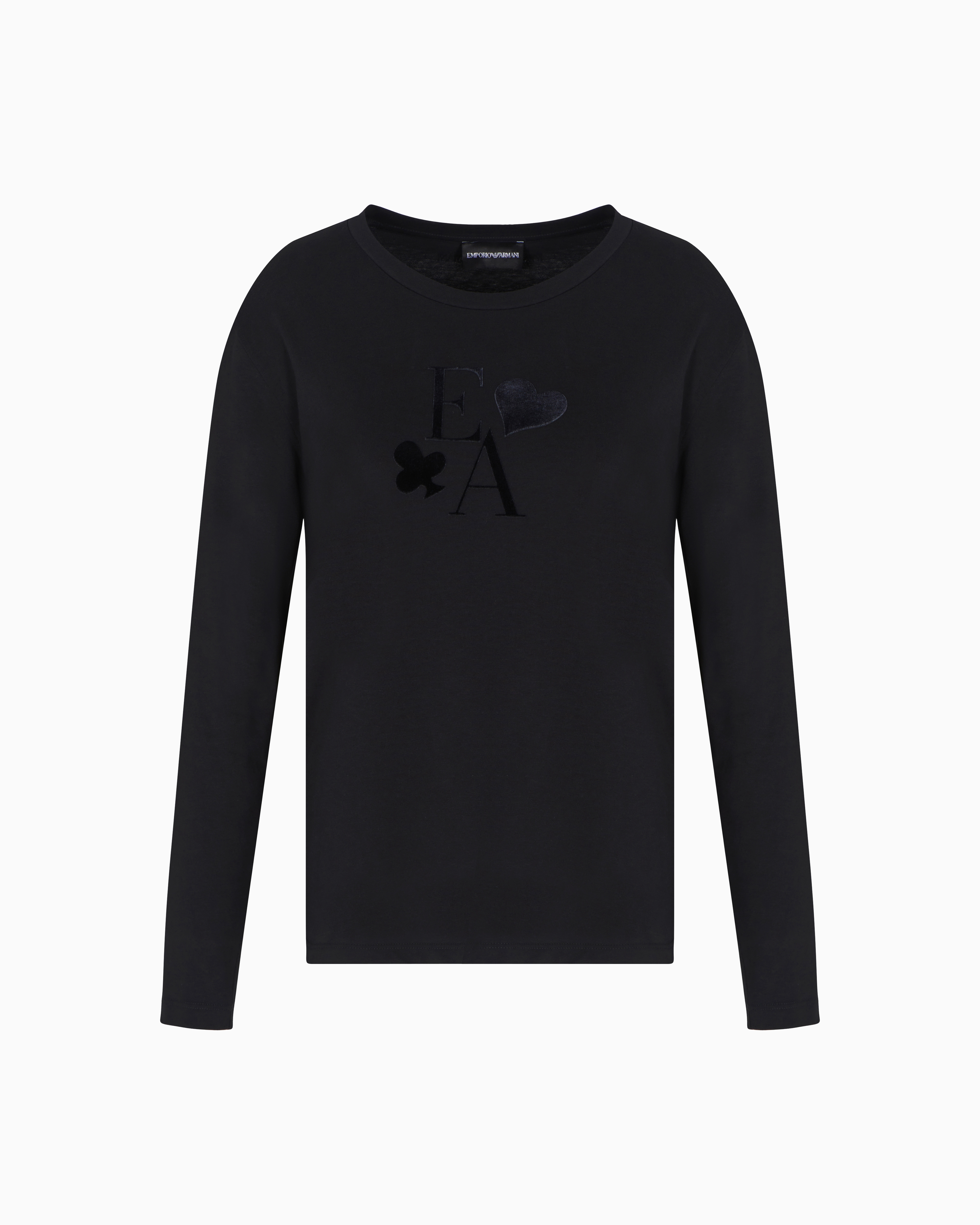 Emporio Armani - ASV organic-jersey long-sleeved T-shirt with a flocked logo print, Woman, Black, Size: