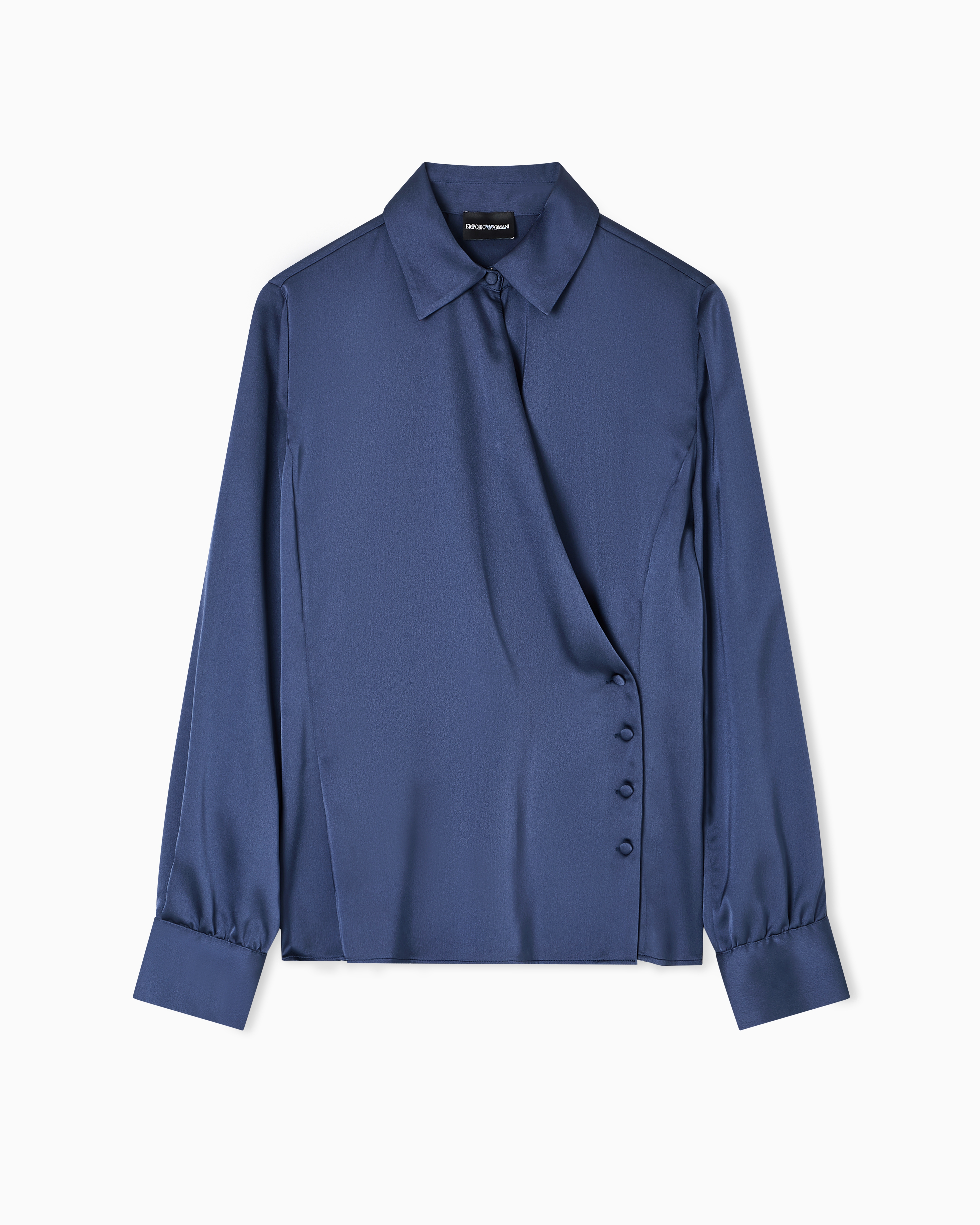 Emporio Armani - Satin crêpe wrap shirt, Woman, Blue, Size: