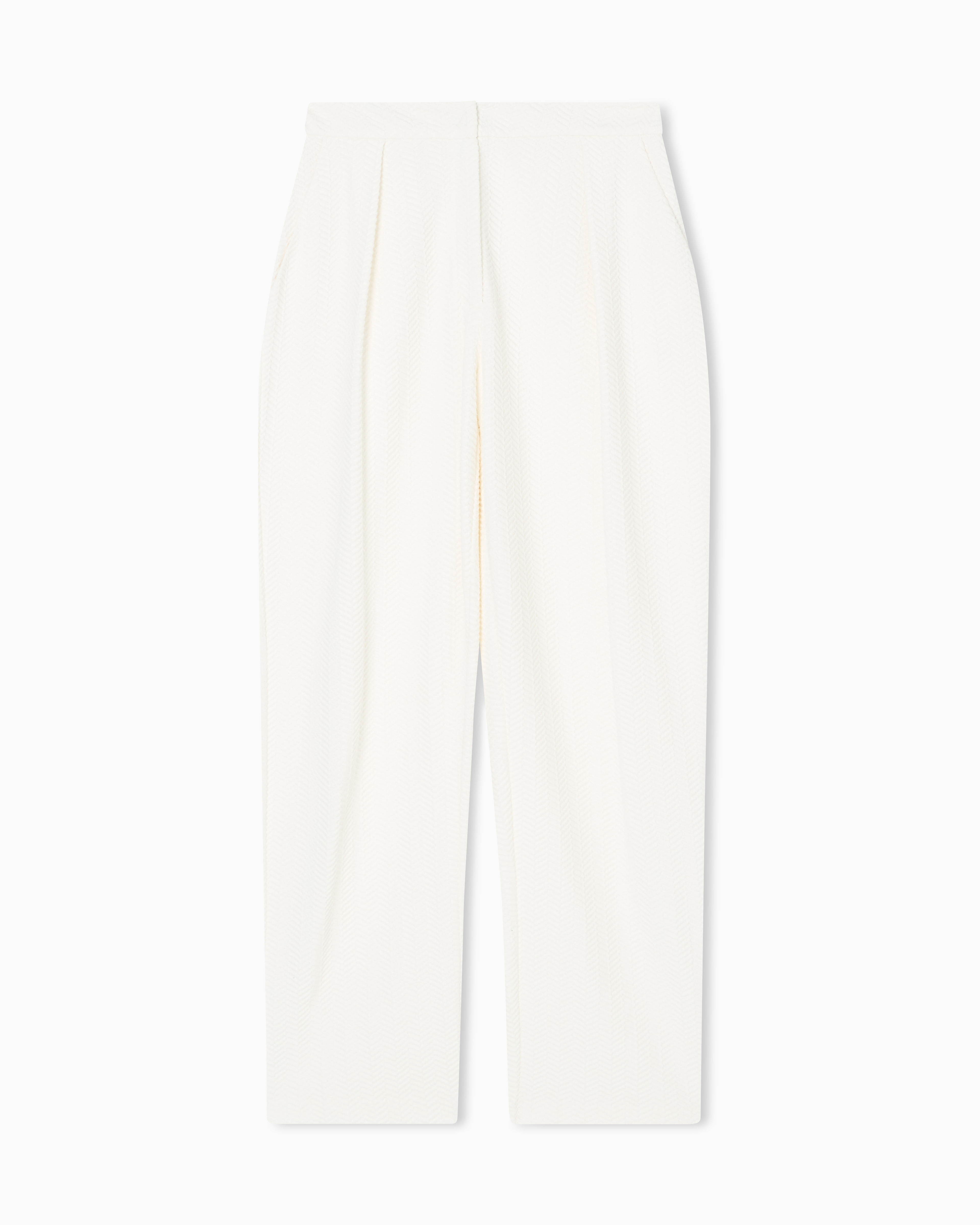 Emporio Armani - ASV chevron motif jersey trousers with pleats, Woman, White, Size: