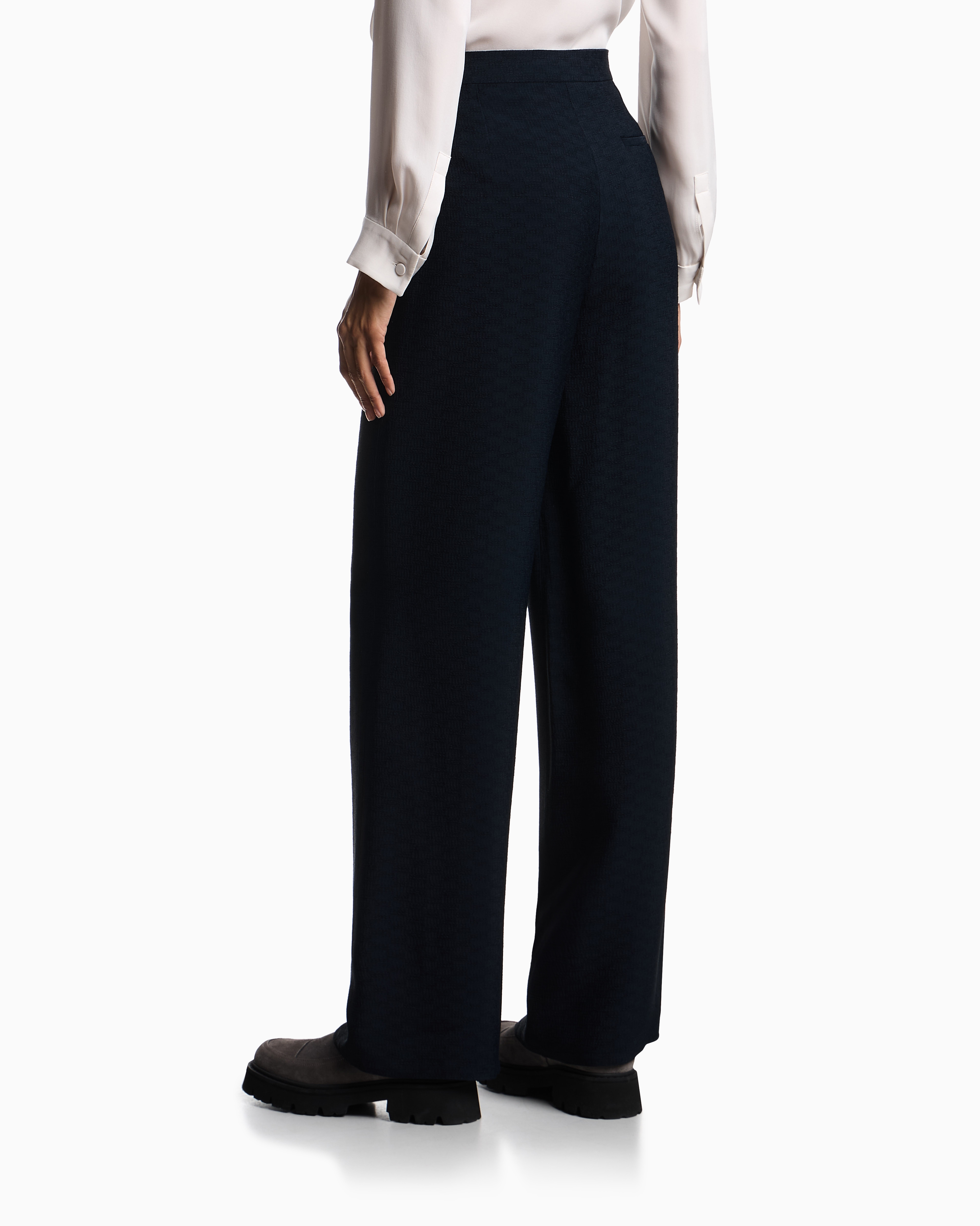 Emporio Armani - Icon trousers fluid armure fabric, Woman, Blue, Size: