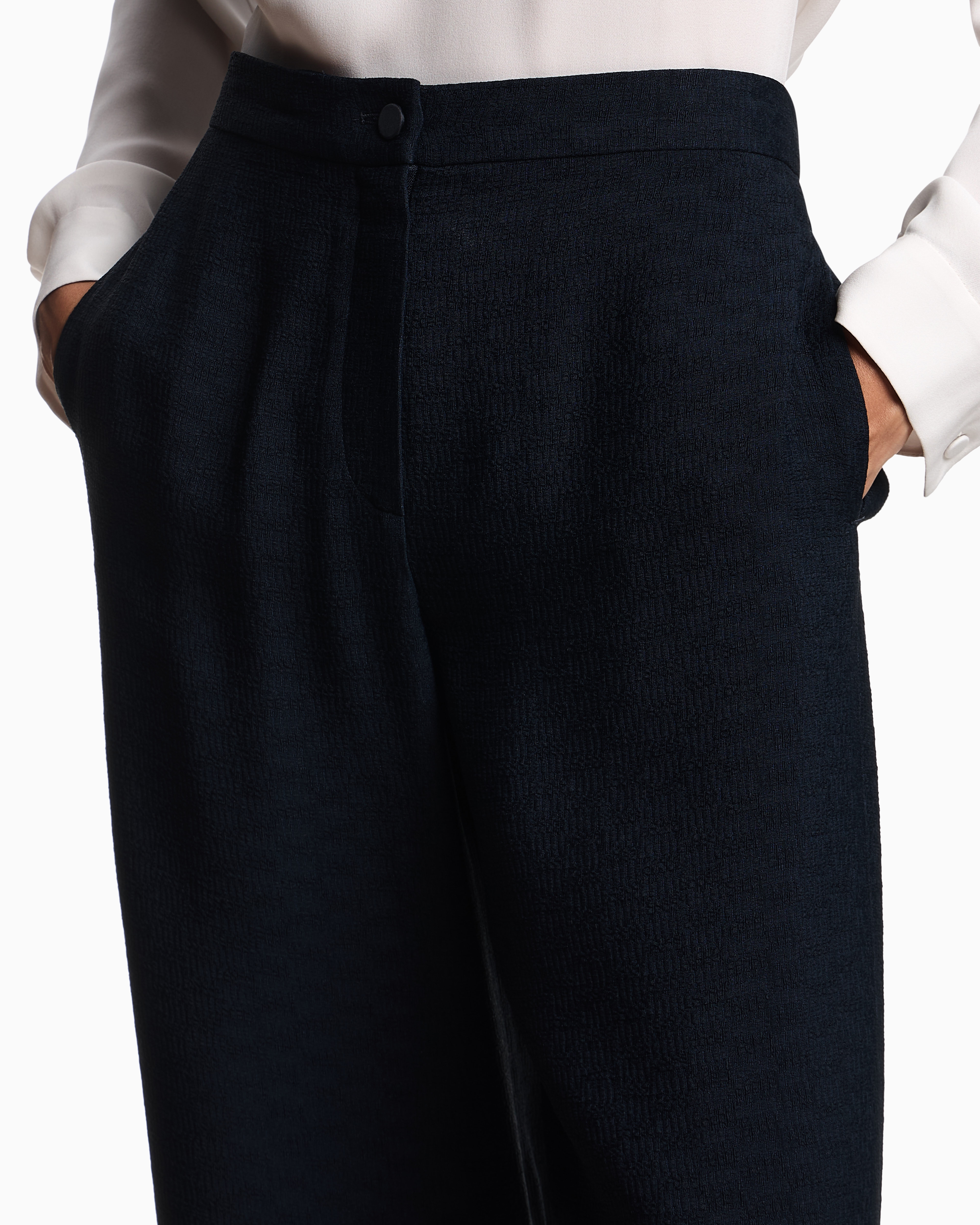 Emporio Armani - Icon trousers fluid armure fabric, Woman, Blue, Size: